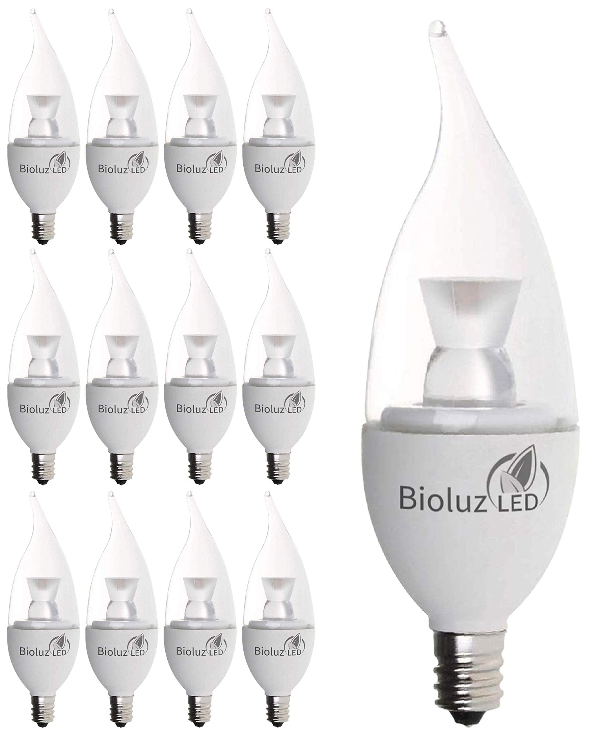 Bioluz LED Candelabra Bulbs, Dimmable 40W E12, 12 Pack, Warm White 2700K, Glass
