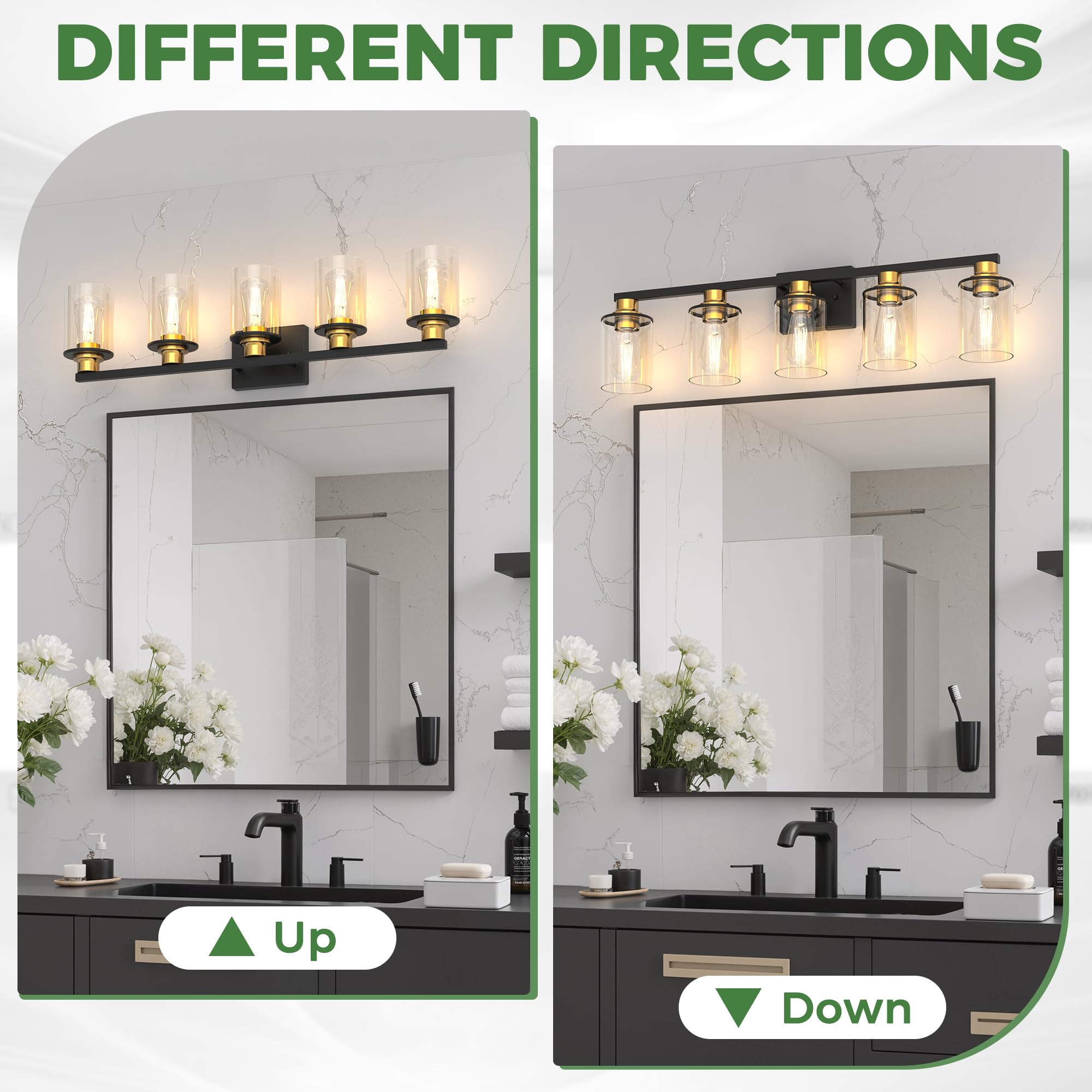 Doresshop Bathroom Light Fixtures  5-Light Gold And Black Bathroom Lighting Fixtures Over Mirror With Clear Glass Shade  Vanity Lights For Hallway Living Room Bedroom