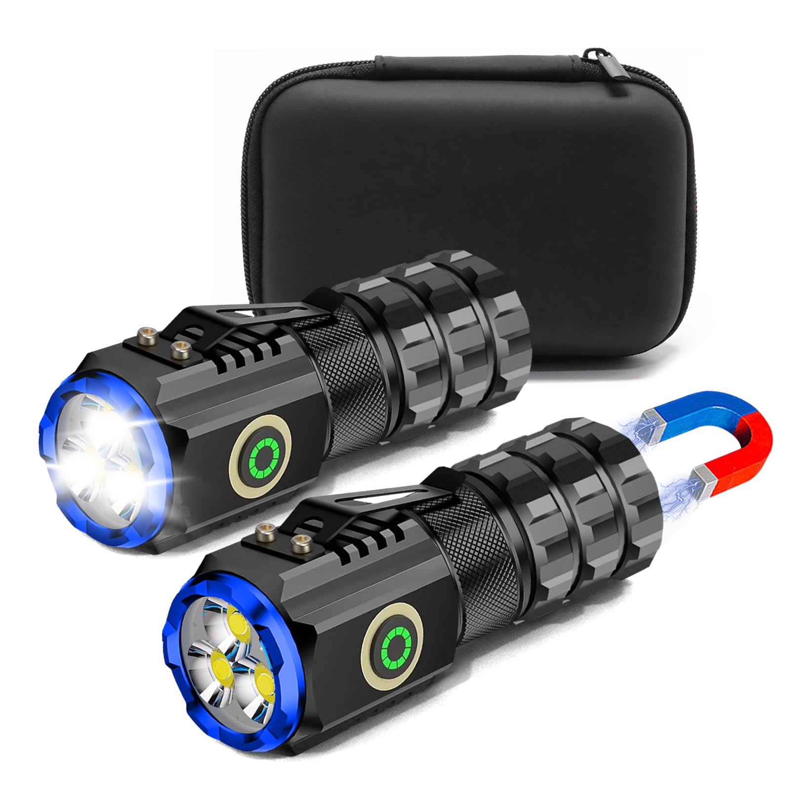 XTAUTO 2-Pack Portable LED Mini Flashlight, Rechargeable EDC Small Pocket Flashlight 6 Lighting Modes w/Magnet Clip Waterproof f