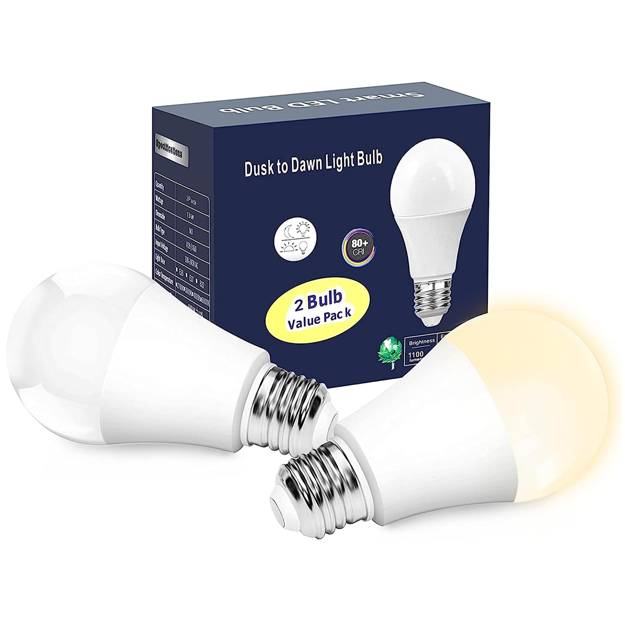Aovpex Dusk To Dawn Led Light Bulbs Outdoor, 13W Ultra Bright(100W Equivalent), 3000K Warm White Lightbulb Built-In Photocell Se
