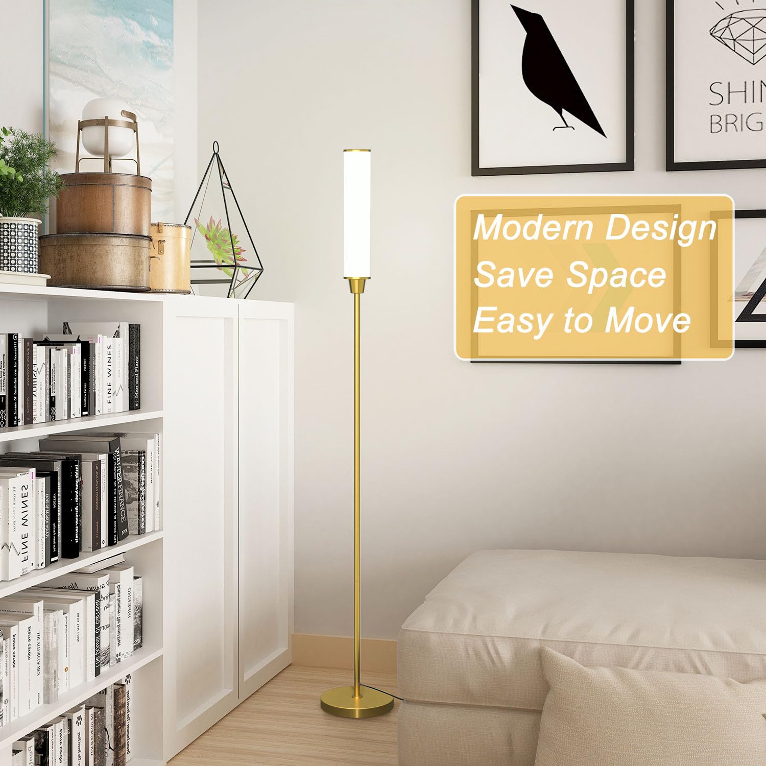 Nukanu Floor Lamp With Remote Control,Bright Floor Lamps For Living Room/Bedroom/Office, Stepless Adjustable 3000K-6000K Colors And 10-100% Brightness,Standing Light With Foot Switch (Brass Gold)