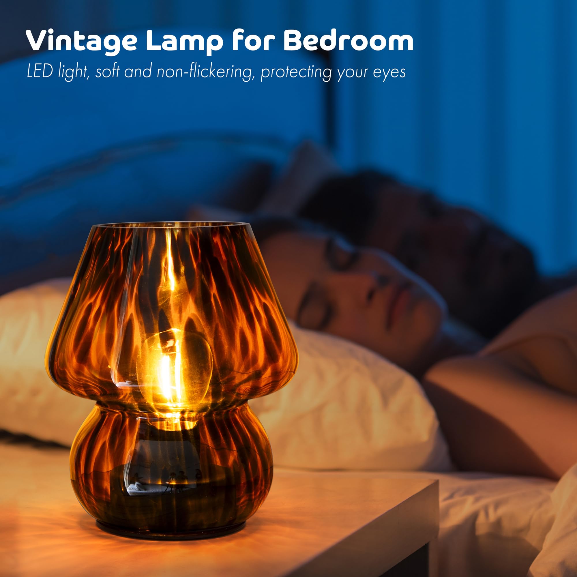 ULAROOM Battery Operated Mushroom Lamp - Vintage 6x6 in. Golden Amber Table Lamp with Timer for Bedroom, Kitchen, Living Room Decor