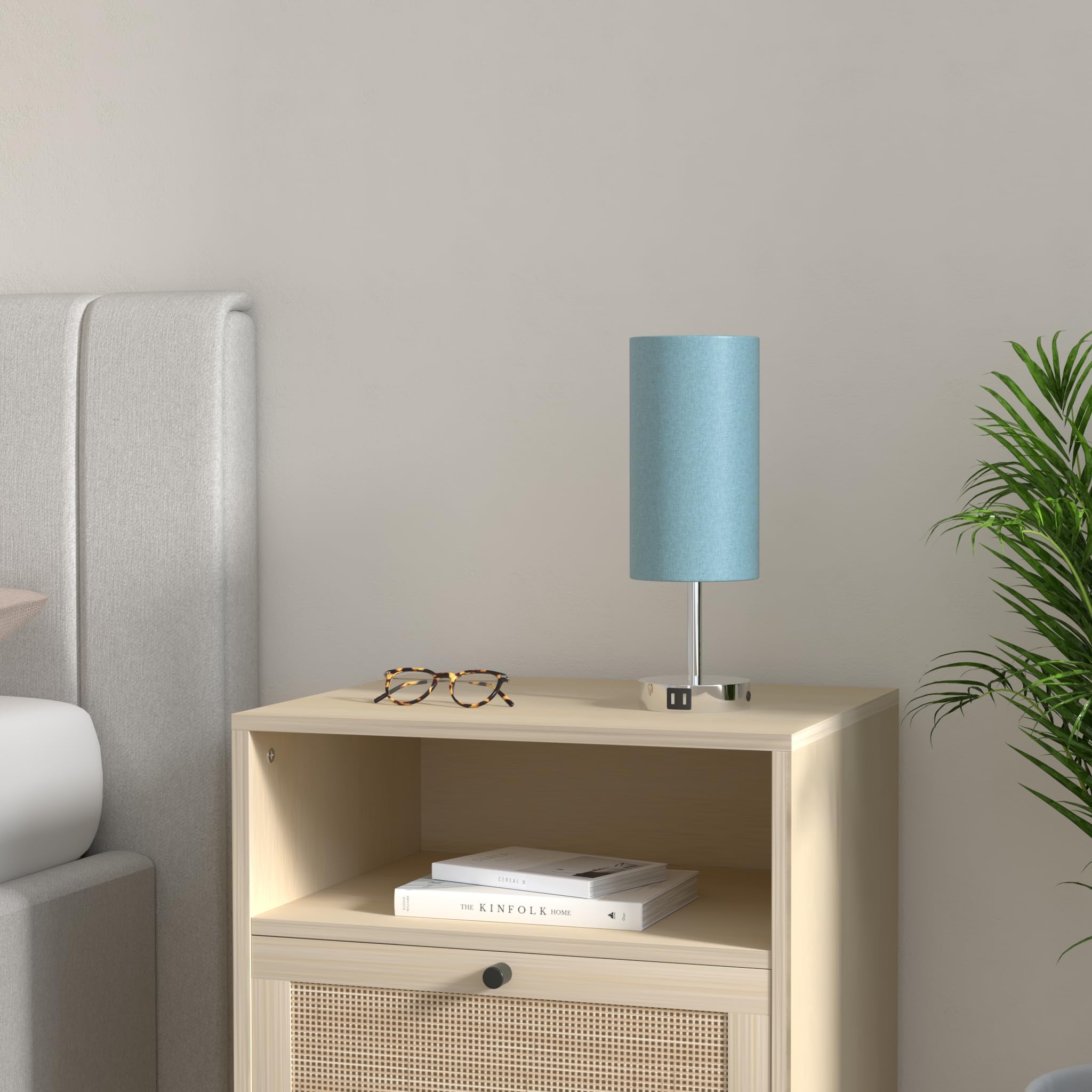 Yarra-Decor Touch Control Bedside Lamp with USB Port, 3 Way Dimmable, Light Denim Blue Shade, LED Bulb Included