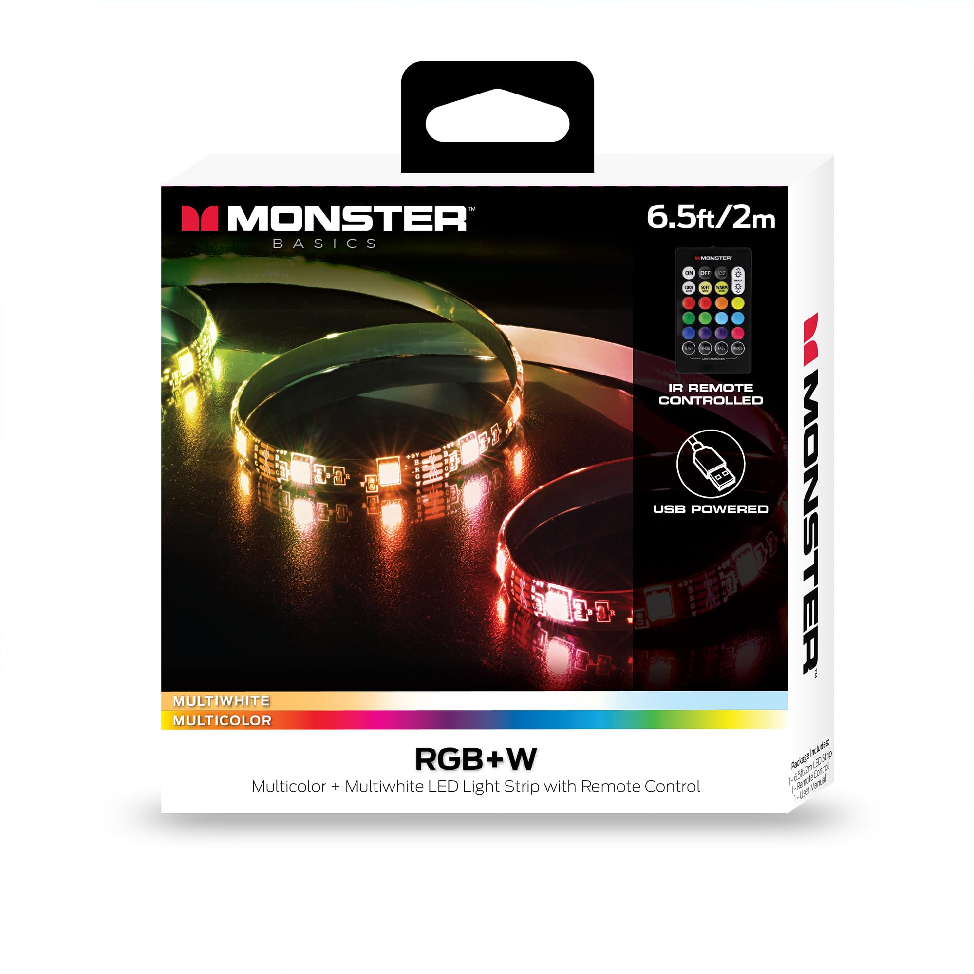 Monster LED Light Strip, Multi-Color & Multi-White, 6.5 ft, Flexible, Remote Control, Home Decoration
