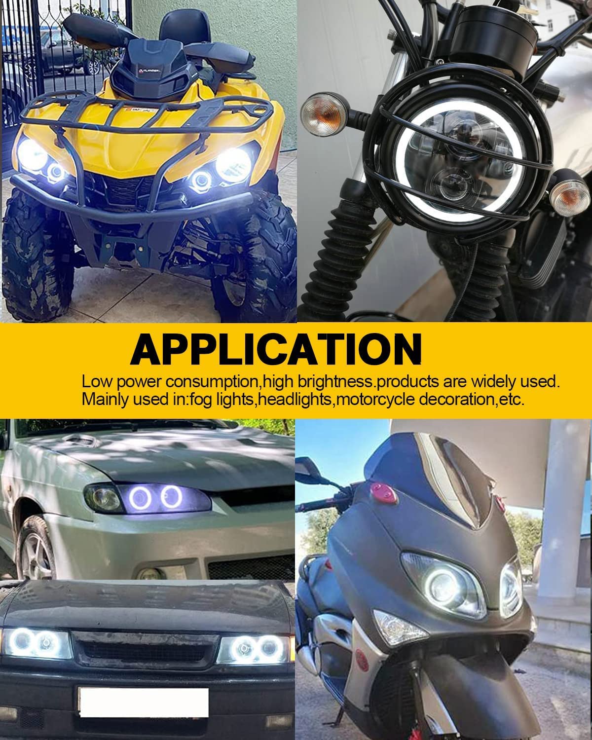 Qasim 2 Pcs White 80MM Car Angel Eyes Halo Rings COB Light Circle Ring LED Fog Light Bulbs DRL Lamp with Plastic Cover 12V 24V