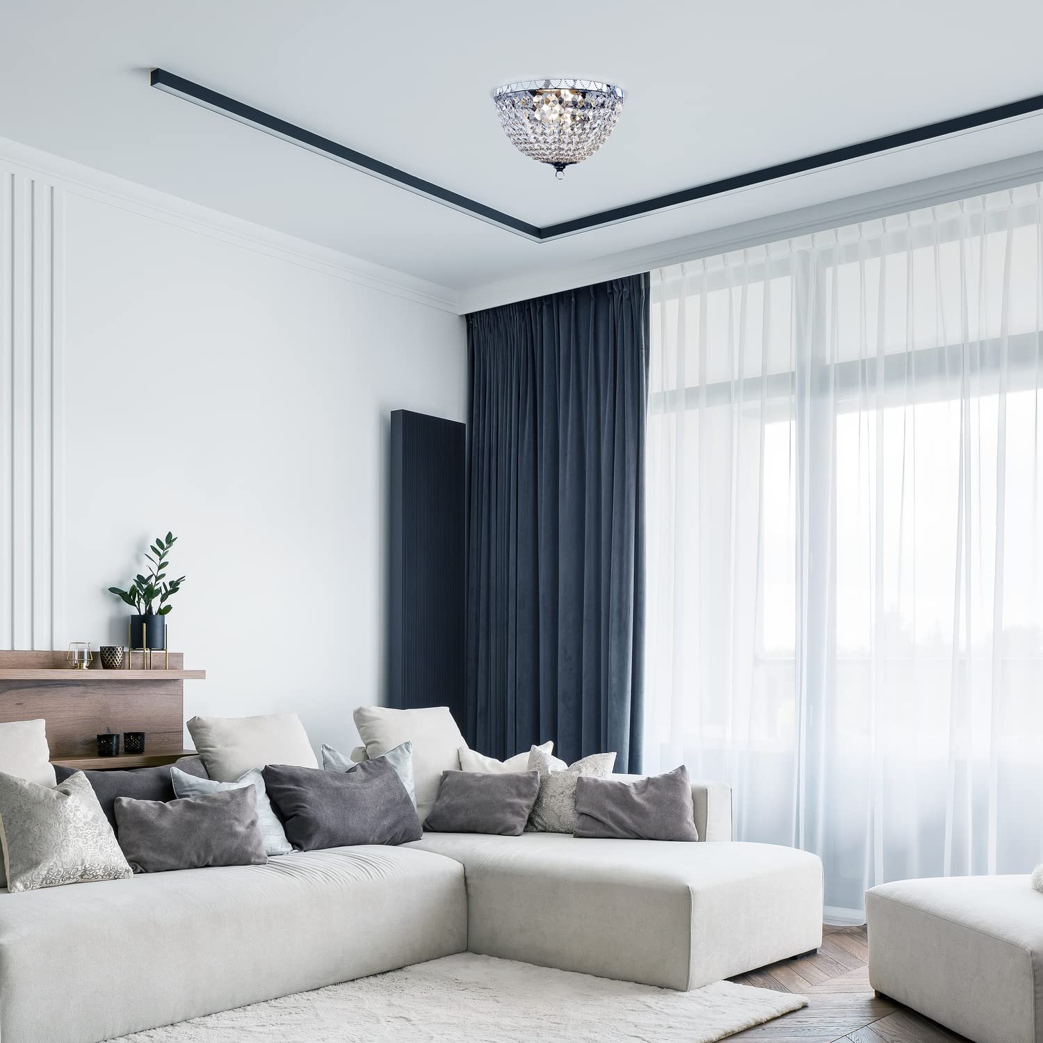 Lalia Home Crystal Drop 2 Light Ceiling Flush Mount, Chrome - 1 Pack