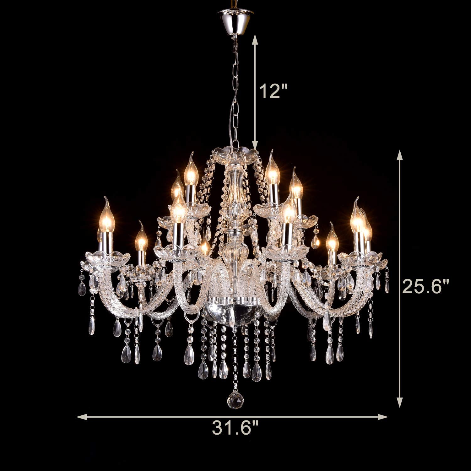 Baotree Crystal Chandelier Pendant Light, 15 Lights, Aluminum, Transparent, XX-Large 15 Arm, European Style for Dining Living Room Bedroom