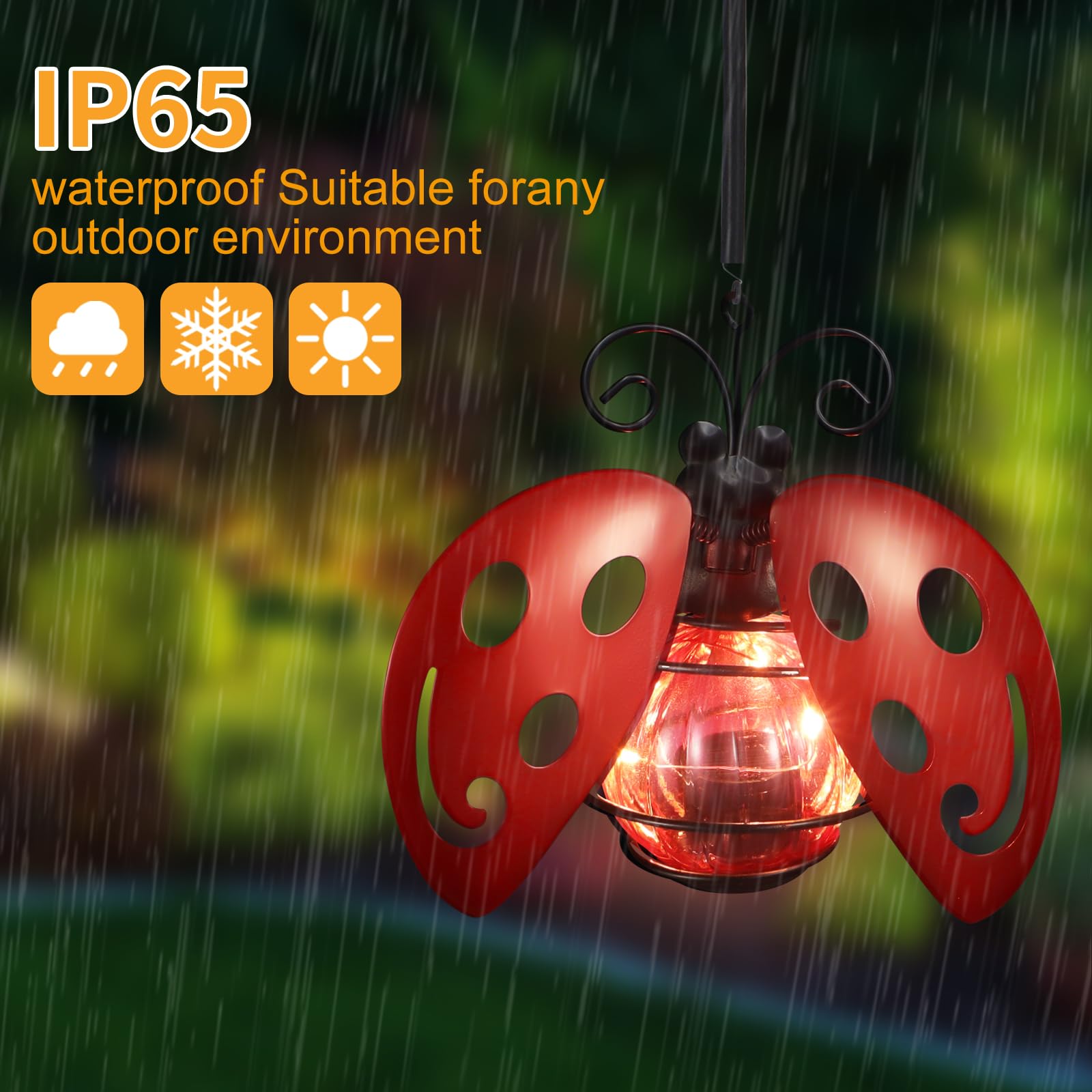 2 Pack Lady Bug Solar Outdoor Hanging Lantern Creative Small Sculpture Lights Durable Waterproof Lamp Suitable For Festivals Garden Decor Birthday Gifts For Grandma Mom Women Girl