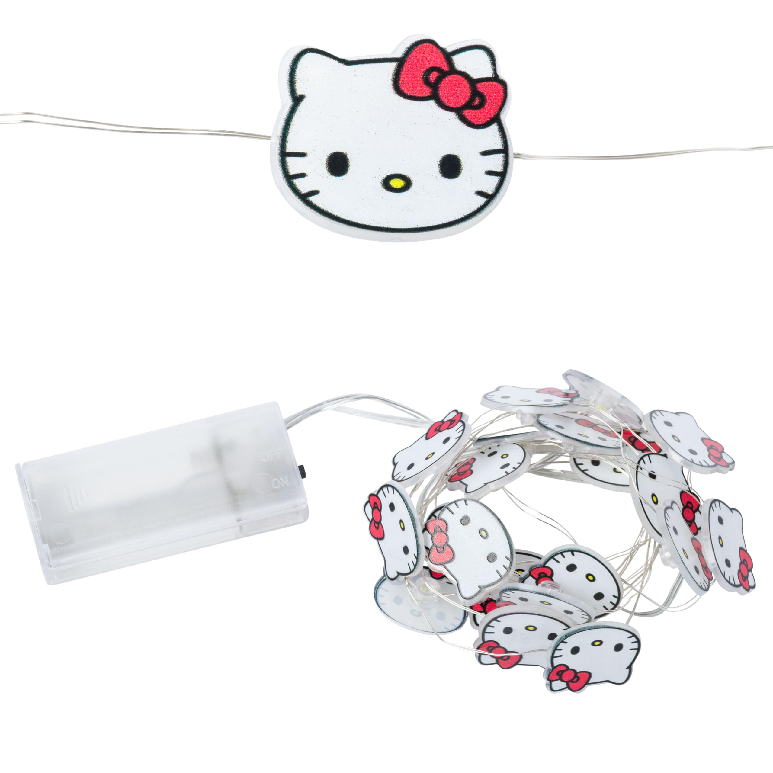 Silver Buffalo Sanrio Hello Kitty Face with Red Bow 20ct Decorative String Lights, 7 Feet Long, Battery Powered (2 AA Batteries 