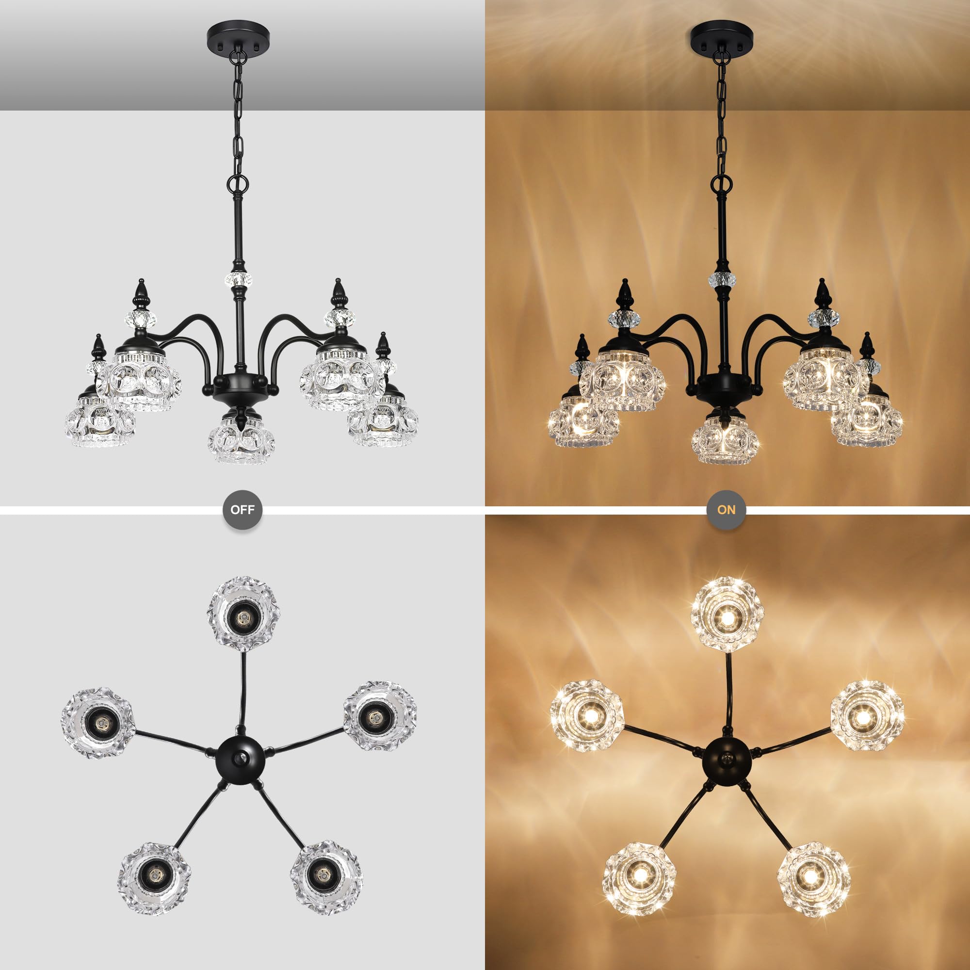CNRATYE 5-Light Vintage Black Crystal Chandelier, Antique Victorian Design, 21.7", Ideal for Dining Room, Kitchen, Living Room, Office