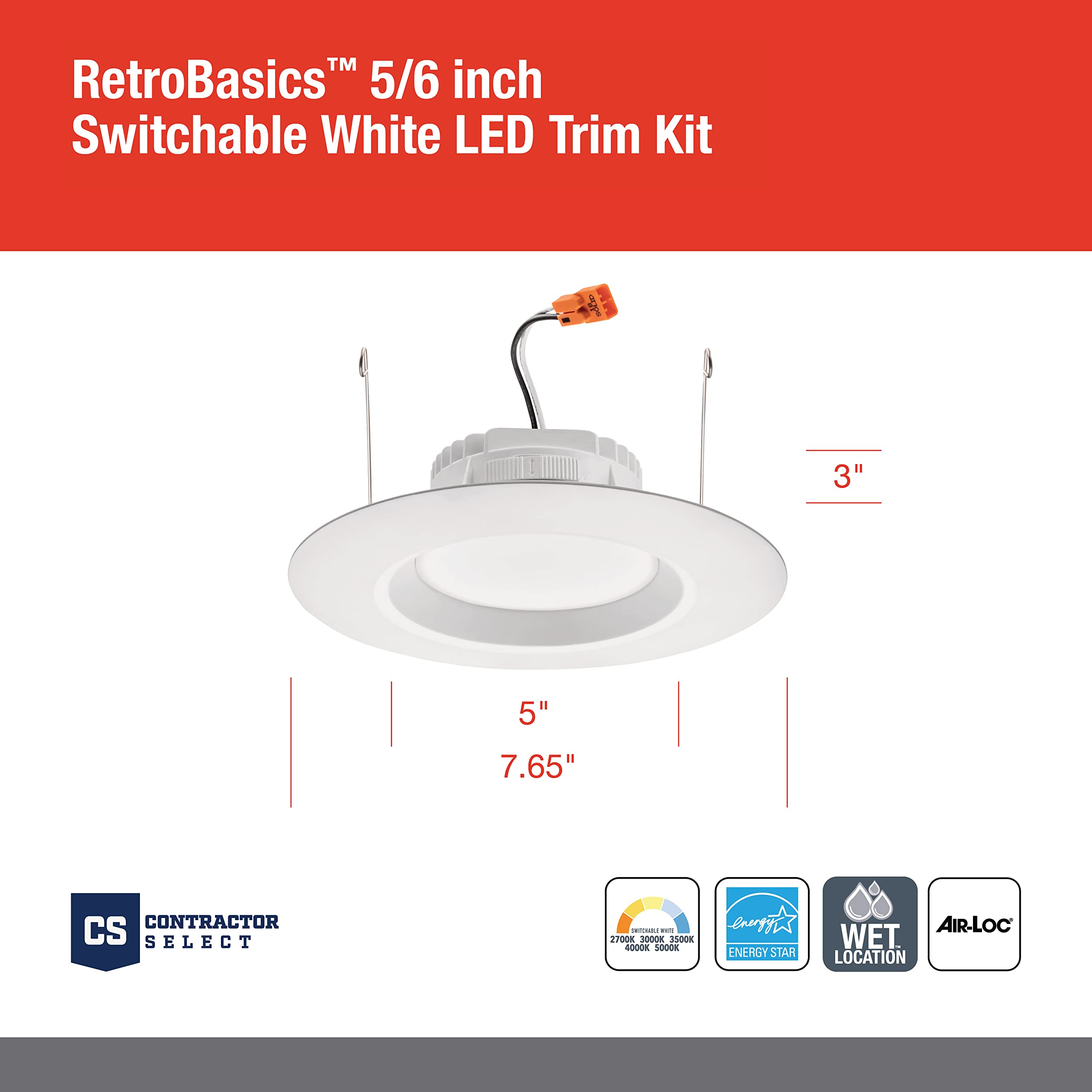 Juno Rb56S Sww5 Mw M6 Retrobasics Retrofit Led Downlight, Switchable, Matte White, 5 To 6 Inch