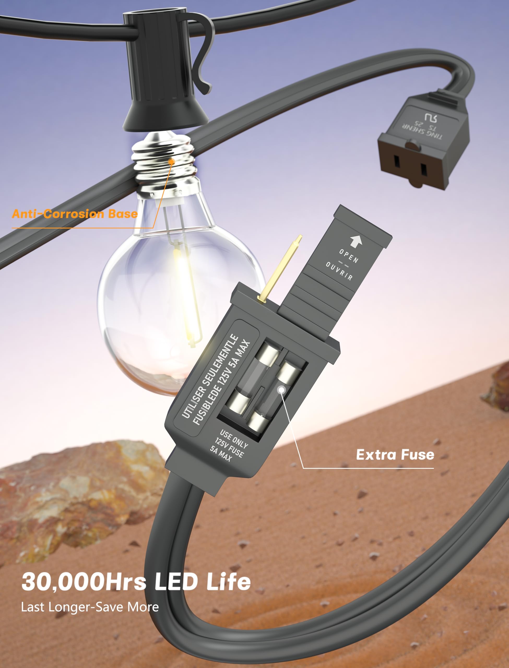 Sunsgne 25Ft Globe Led Outdoor String Lights - Waterproof Shatterproof Black Wire, Warm White Plastic Bulbs For Café Bistro Pergola Tents