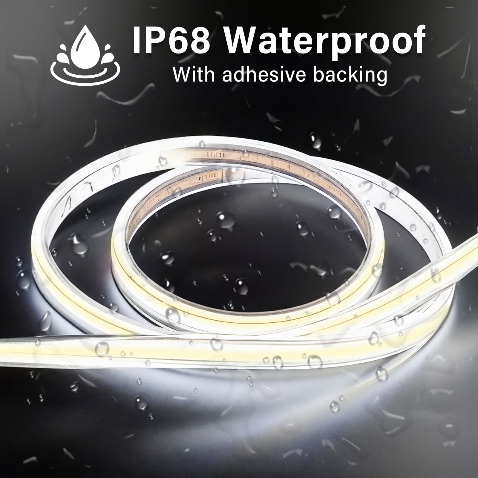 talkhigh 100ft COB Outdoor LED Strip Lights, Waterproof, Dimmable 6500K Bright White, IP68, App Remote Control, Music Sync