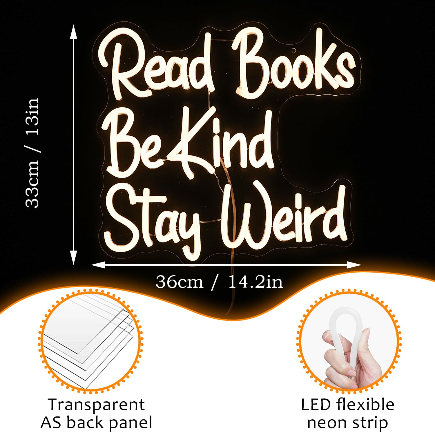 LISIGNVE LED Neon Sign - Read Books Be Kind Stay Weird - Dimmable USB Powered, 14.17in x13in , Warm White, Acrylic Wall Decor
