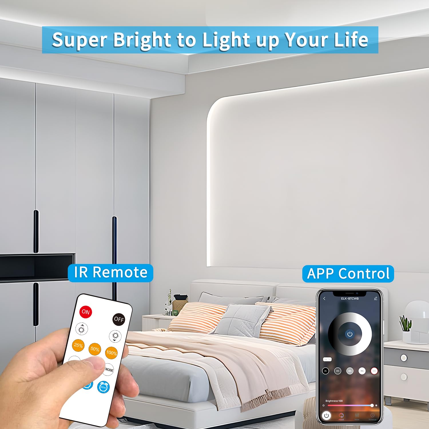 Yeewhale Cob Led Strip Lights 50Ft,6000K Dc 24V Dimmable White Flexible Led Rope Lights For Bedroom,With Remote And App Control Led Lights Strip For Living Room, Shelf, Cabinet