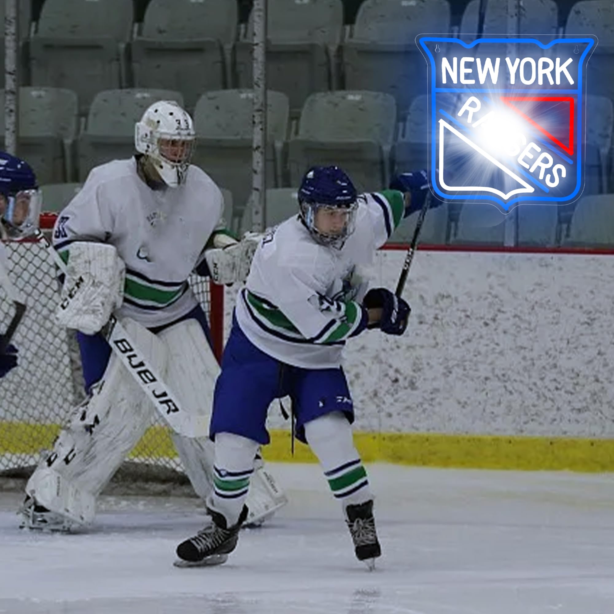 LALAON Ice Hockey Neon Sign Wall Decor LED Light 13.78x13.78in Acrylic Blue and White New York Model ZKXD10003