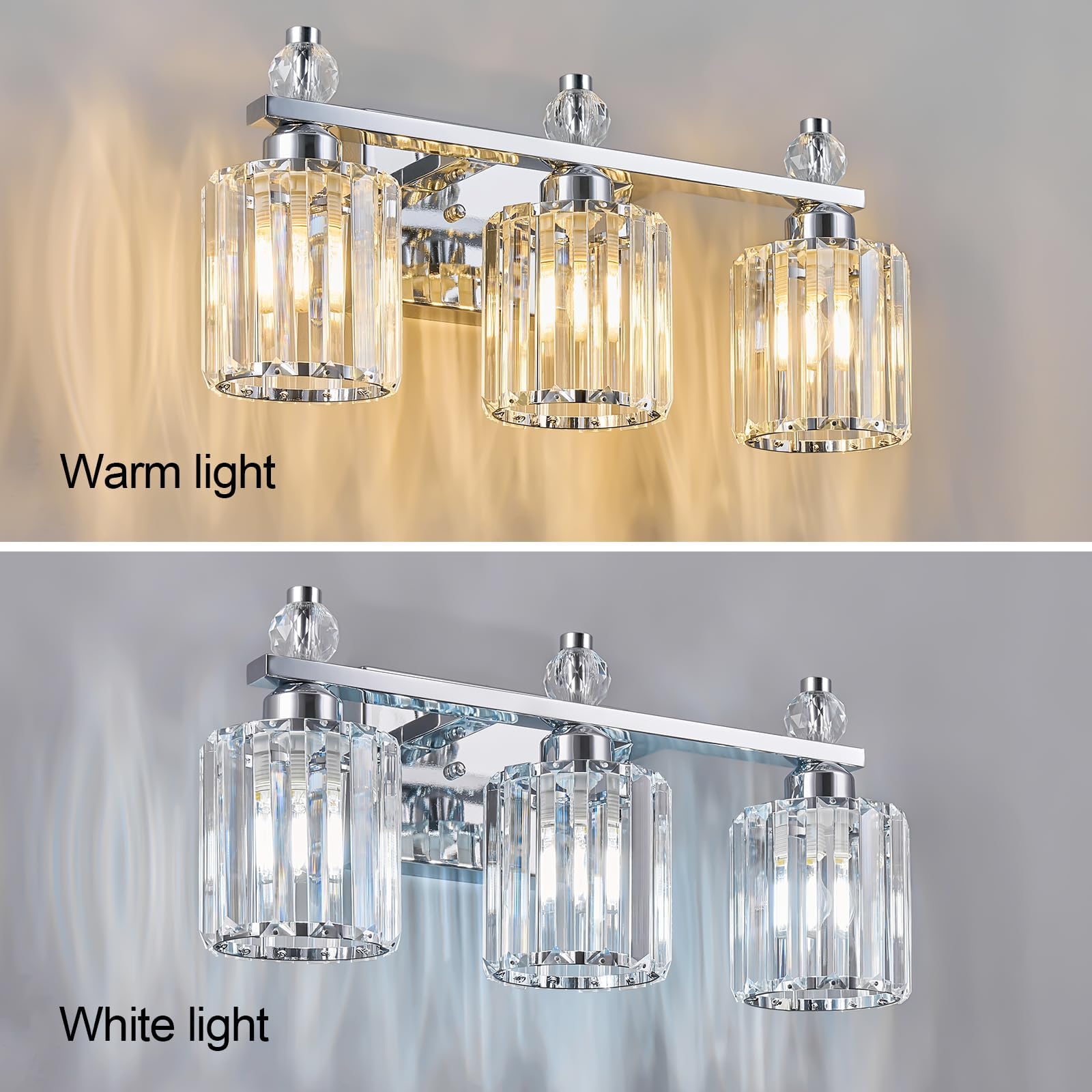 FDPBY 3-Light Bathroom Vanity Lights Chrome Metal Crystal Fixtures Model 291