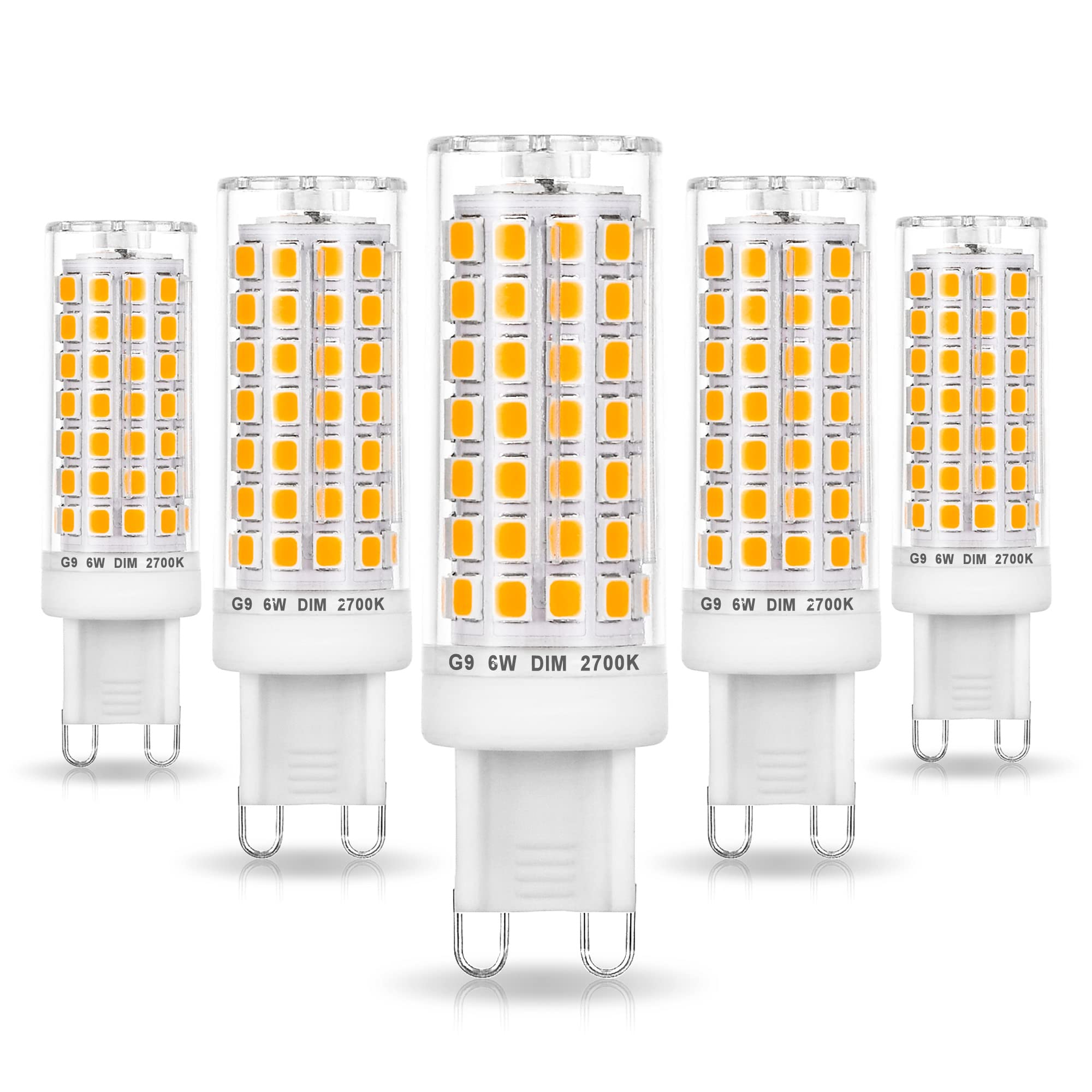 Ziomitus G9 LED Bulbs Dimmable 6W Soft Warm White 2700K, 600 LM, 5 Pack, Ceramic