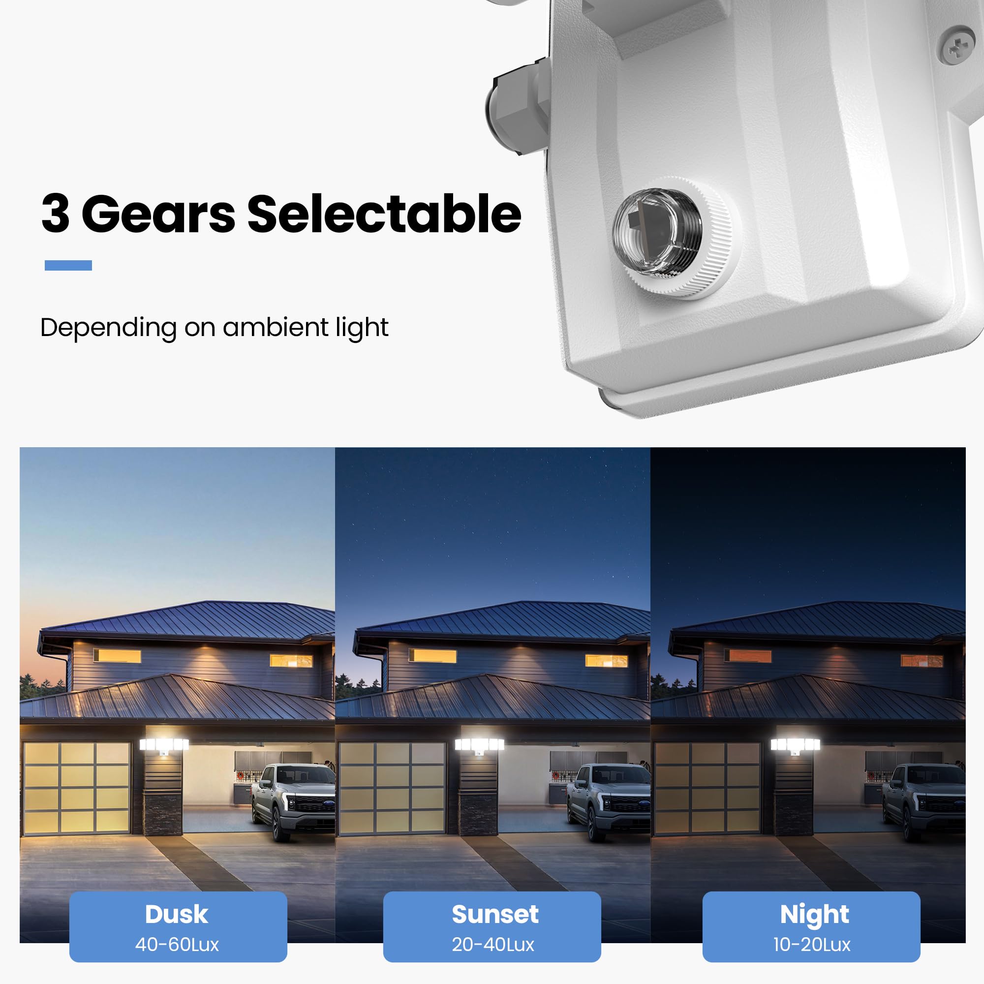 Olafus 100W LED Flood Lights with Remote, 5 Adjustable Heads, IP65 Waterproof, Dusk to Dawn Outdoor Security Light, White