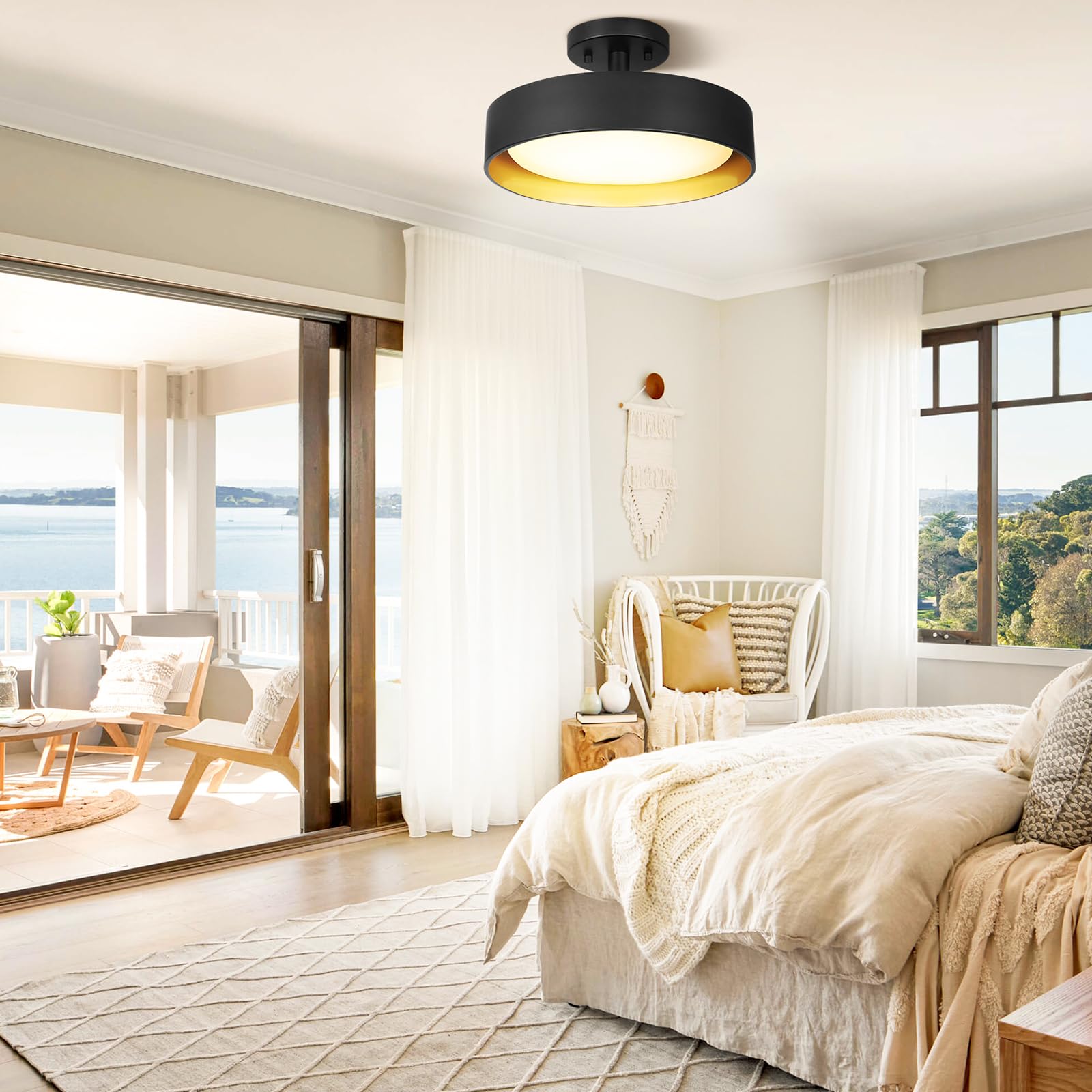 Sunrider Industrial Semi Flush Mount Led Ceiling Light Fixture, 12 Inch 25W 2000Lm, 4000K Neutral White, Dimmable Pendant Lamp F