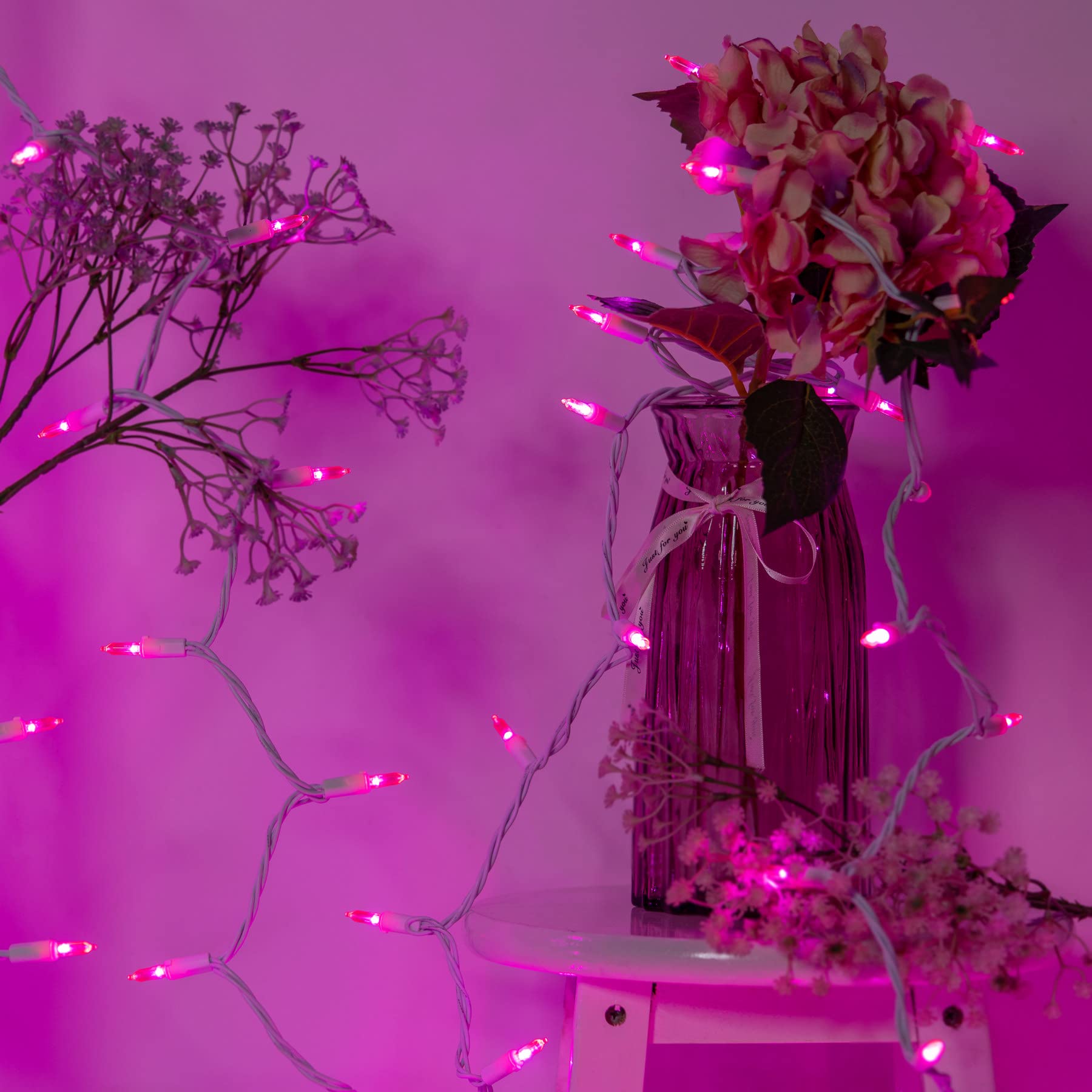 Yuletime 200 Count Pink Led Christmas Lights, 66 Feet White Wire Ul Certified Commercial Grade Holiday String Light Set (Pink)