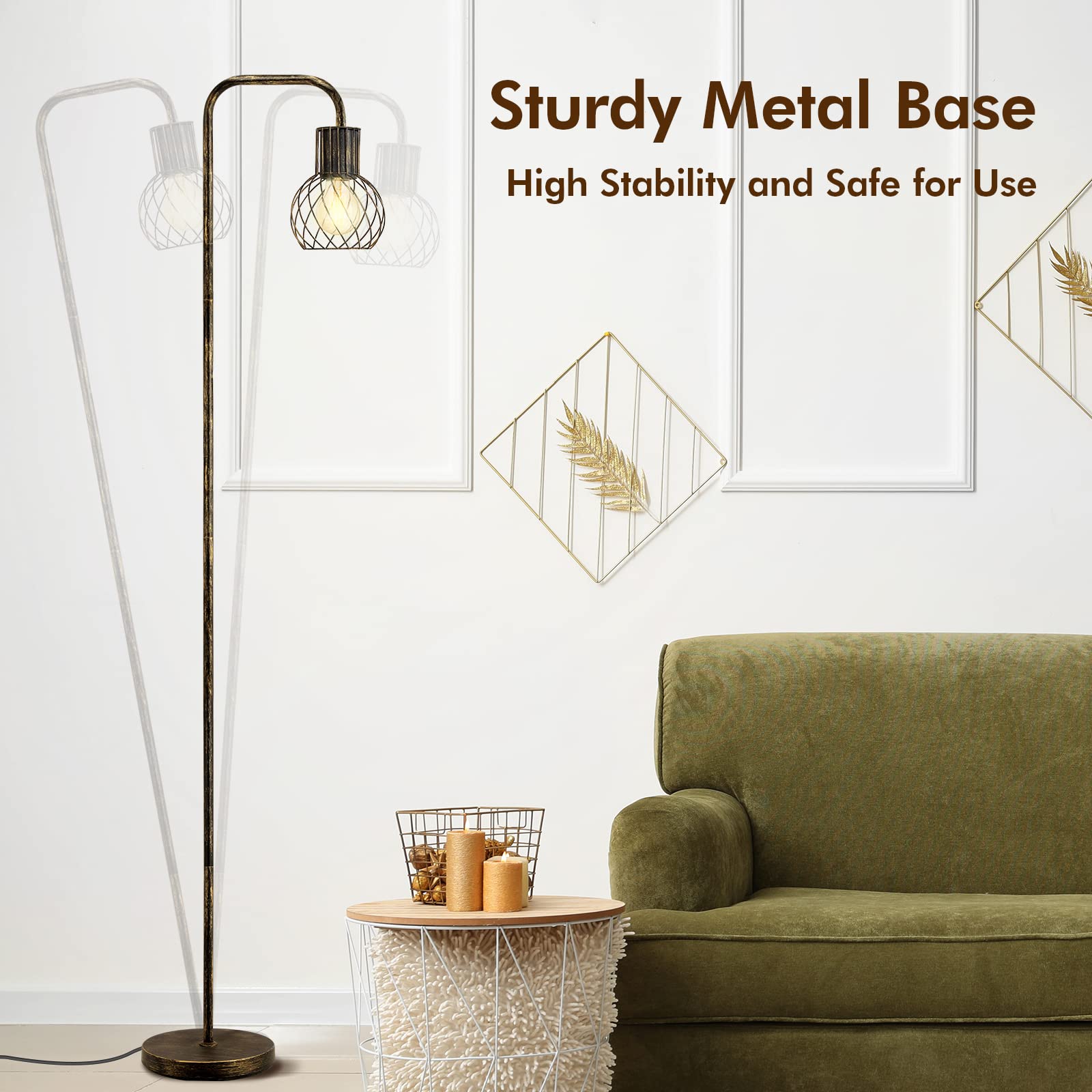Industrial Floor Lamp, Antique Bronze Standing Lamp Modern With 6W Led Bulb, Foot Switch, Metal Tall Lamps For Living Room, Bedr