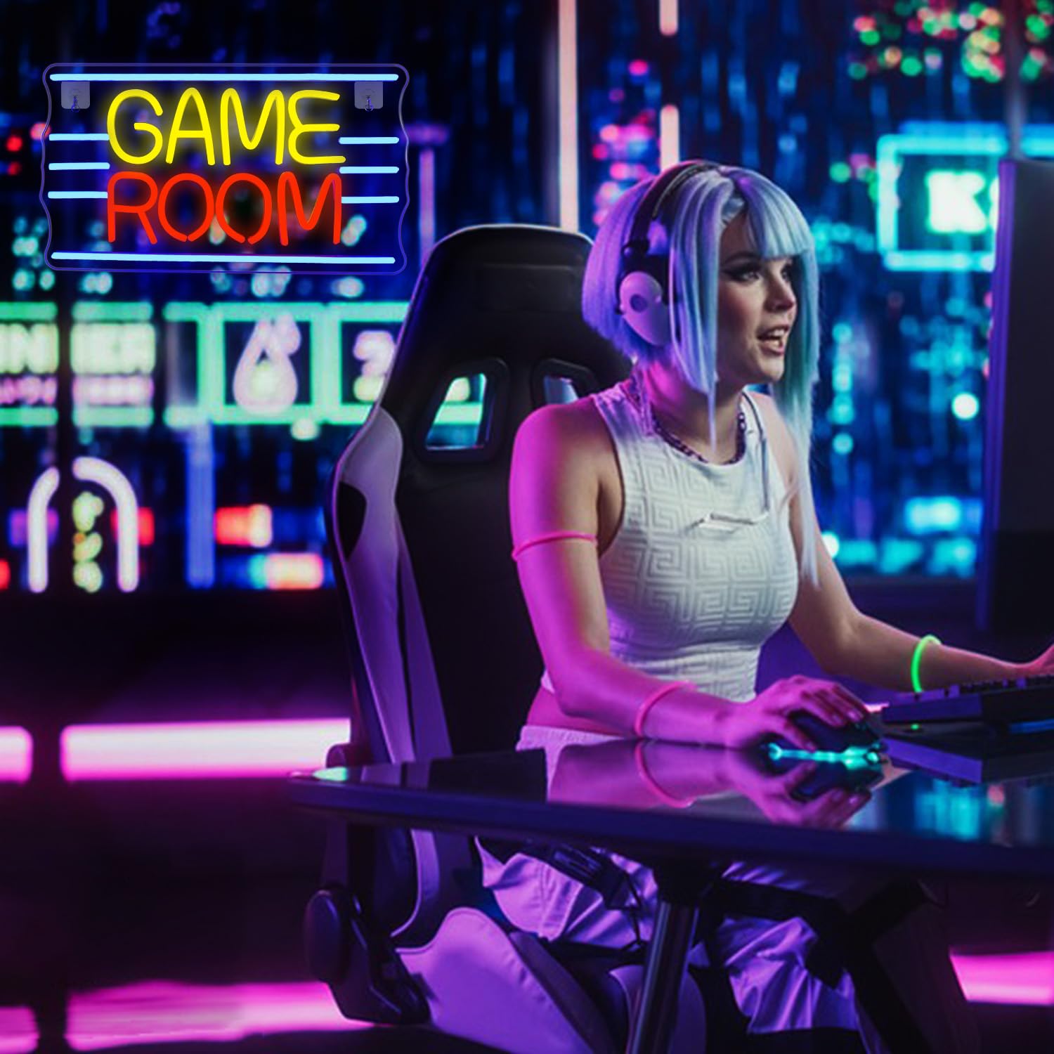 Lucunstar Game Room Neon Sign For Wall Decor Neon Lights With Dimmable Switches Gaming Room Led Lights Club Bedroom Gift For Tee