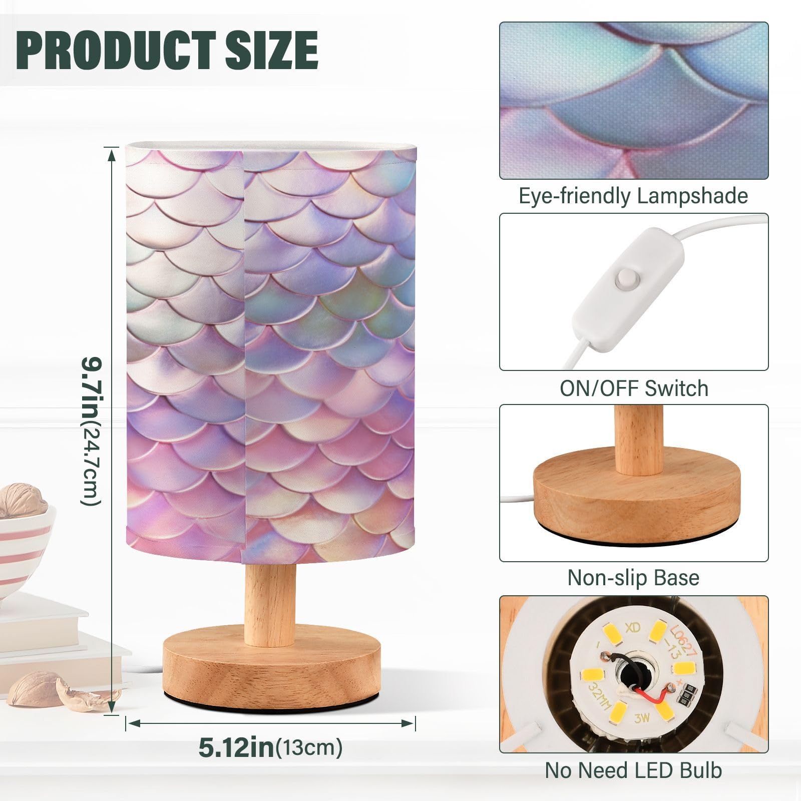 Alaza Magic Mermaid Decor Bedside Table Lamp With Usb Port For Bedroom Nightstand Office Desk Led Bulb Included