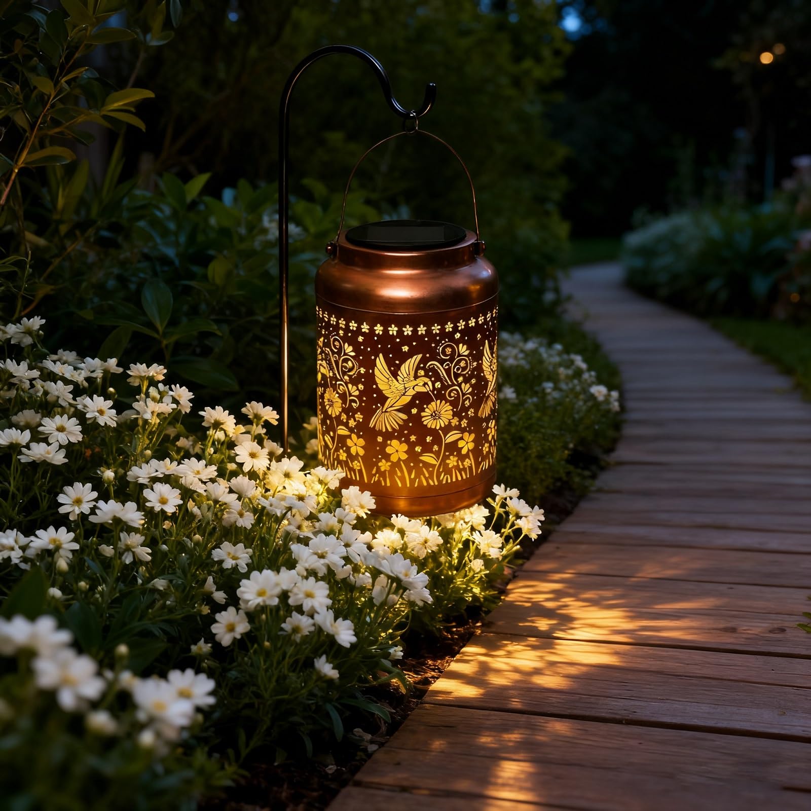 2 Pack Solar Lanterns Outdoor Garden Decor- Solar Lights Waterproof Hummingbird Decorative Gifts For Women Mom Grandma Hanging Metal Lights Gardening Gift For Outside For Yard  Patio  Backyard  Farm