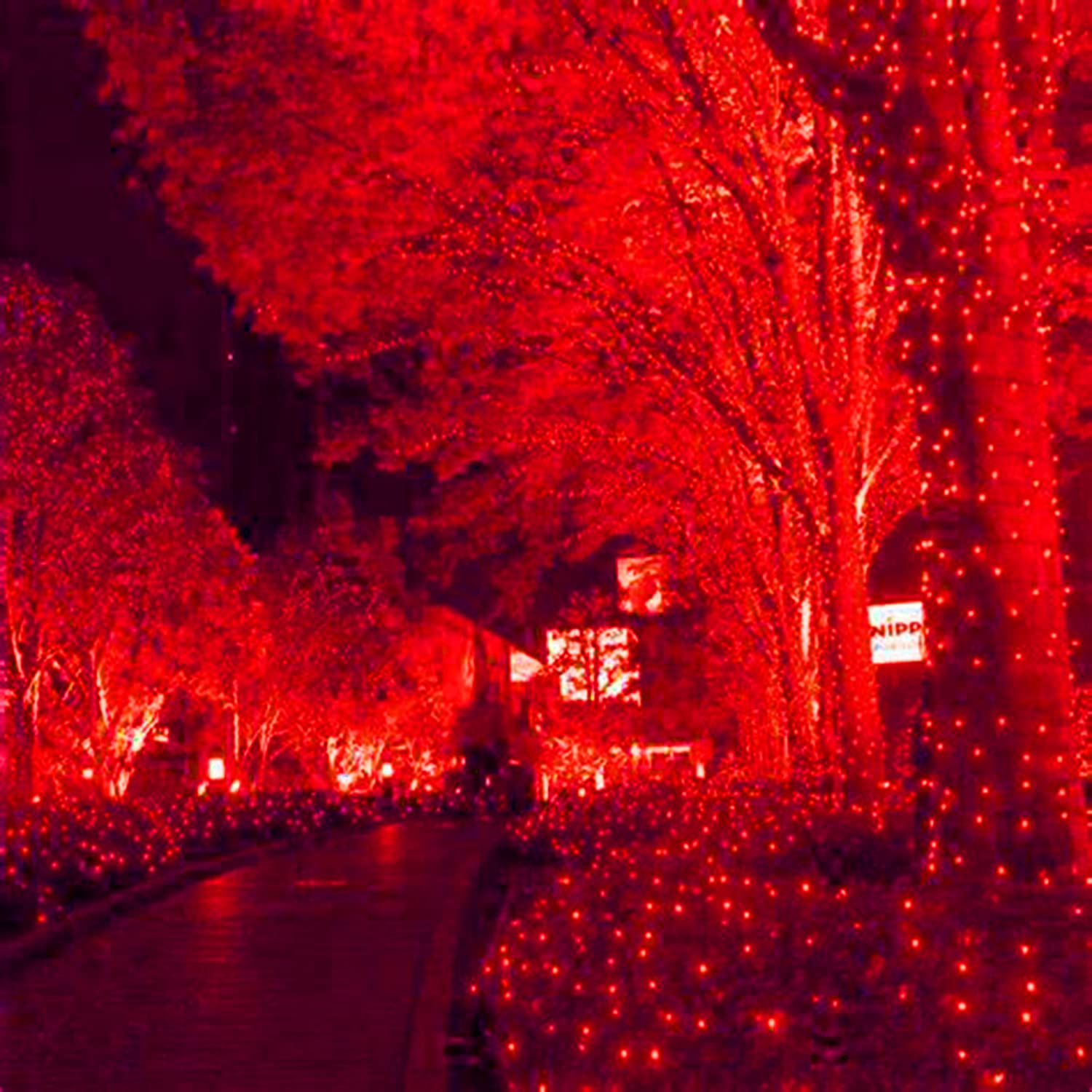 Hishiny Led Red Christmas Net Lights Outdoor,5Ftx5Ft 100Led Green Wire, Connectable Indoor Outdoor Bush Mesh Net Lights String F