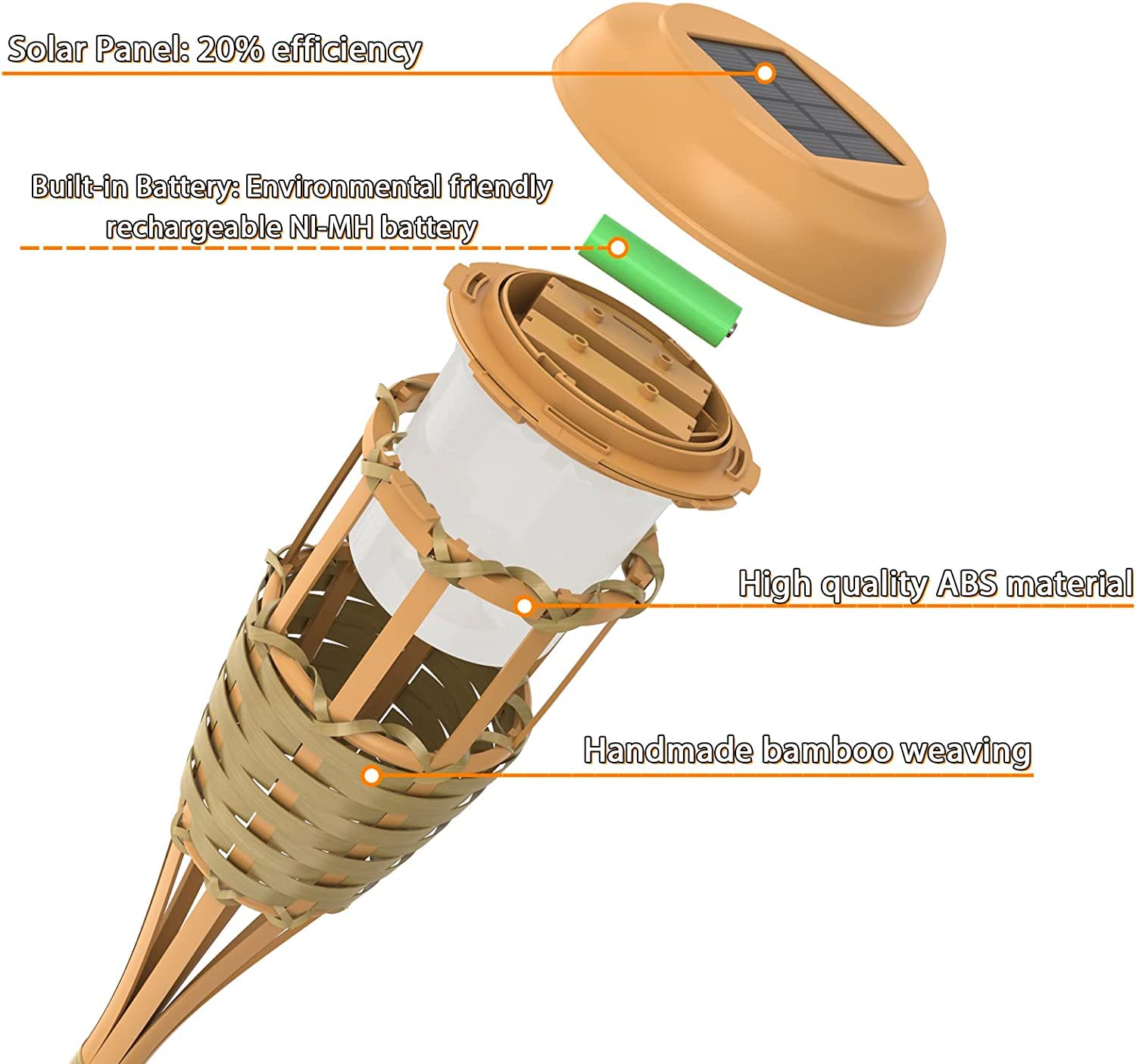 Evelynsun Solar Torch Lights - 6 Pack Outdoor Flickering Flame Decorations For Patio & Yard