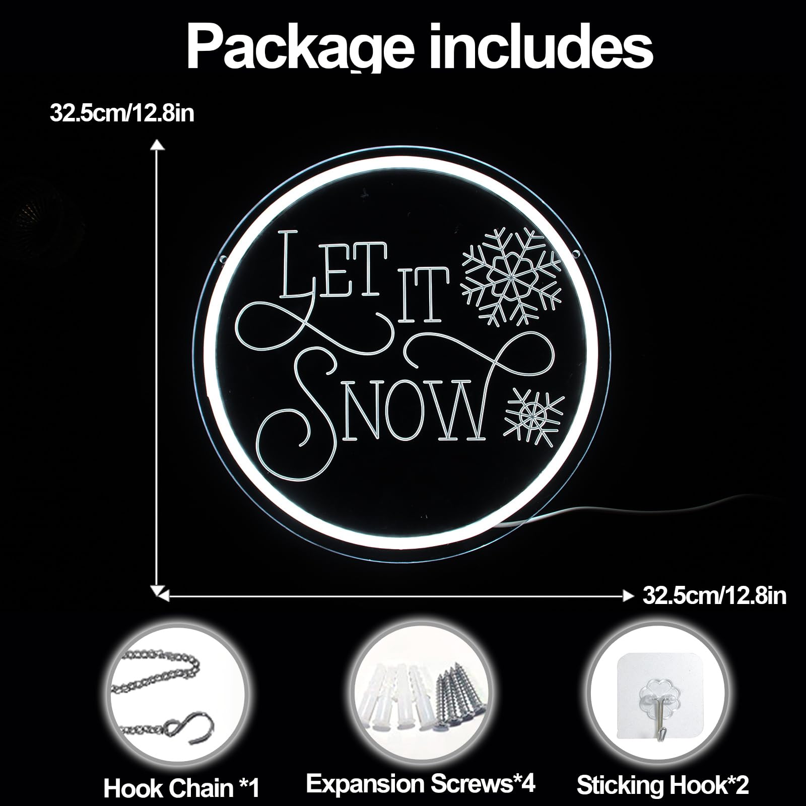 Jesalah Let It Snow Neon Sign - White LED Lamp for Kids Room, 12.8"x12.8", Model CX-snow, Perfect Christmas Gift and Home Decor
