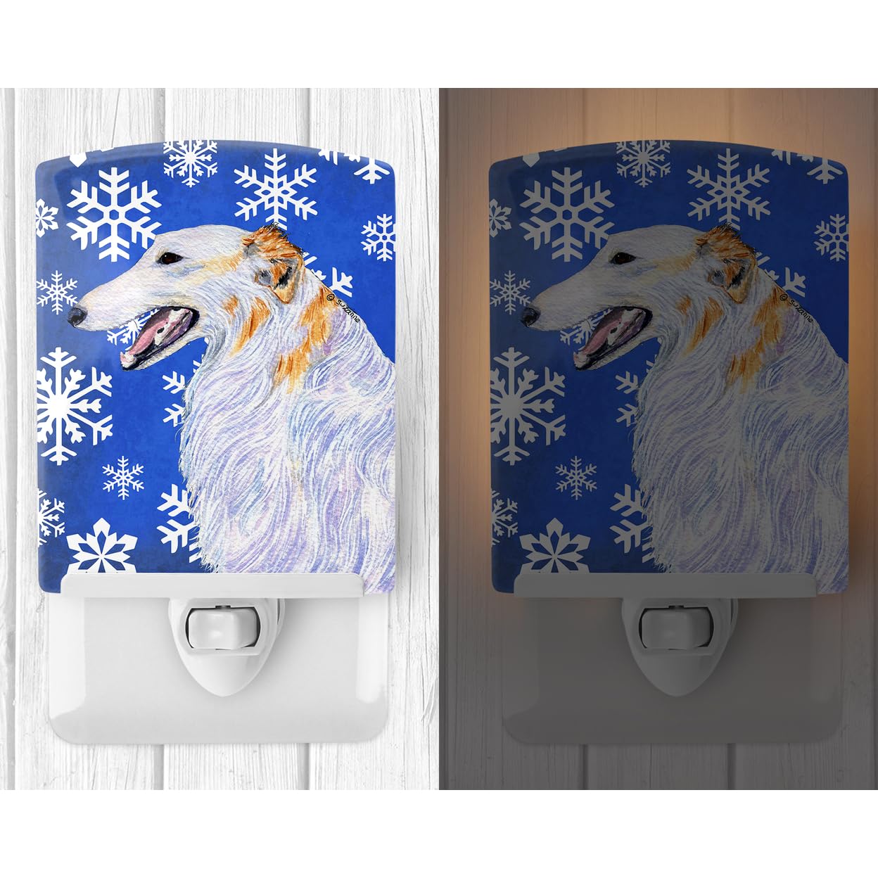 Carolines Treasures Ceramic Night Light, Borzoi Winter Snowflakes, 6x4x3in, UL-Certified, Multicolor, Model SS4613CNL
