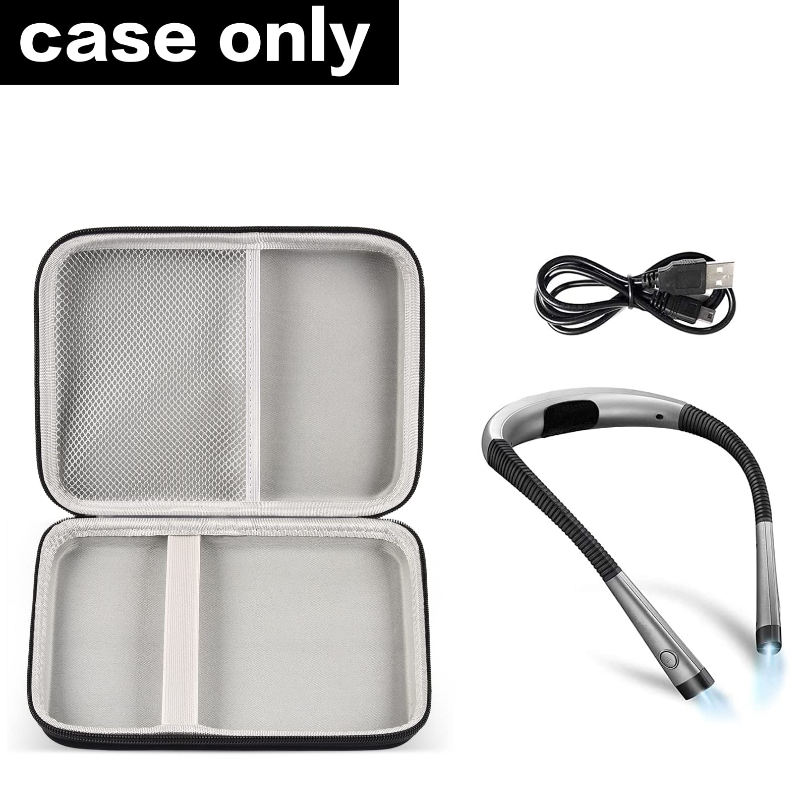 GWCASE Book Light Case for Glocusent/Vekkia/LITOM LED Neck Light - Black, EVA Material, USB Cable Storage Holder