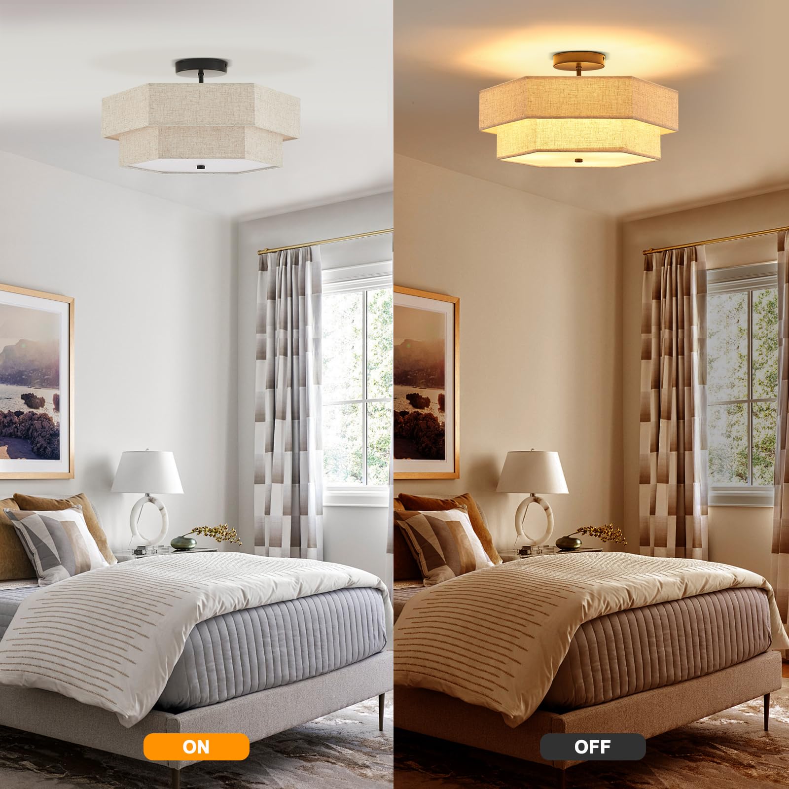 Widluth Modern Black Drum Ceiling Light 18" Linen Shade Fixture for Living Room, Bedroom, Kitchen, Dining Room, Hallway - Model XT208-Black