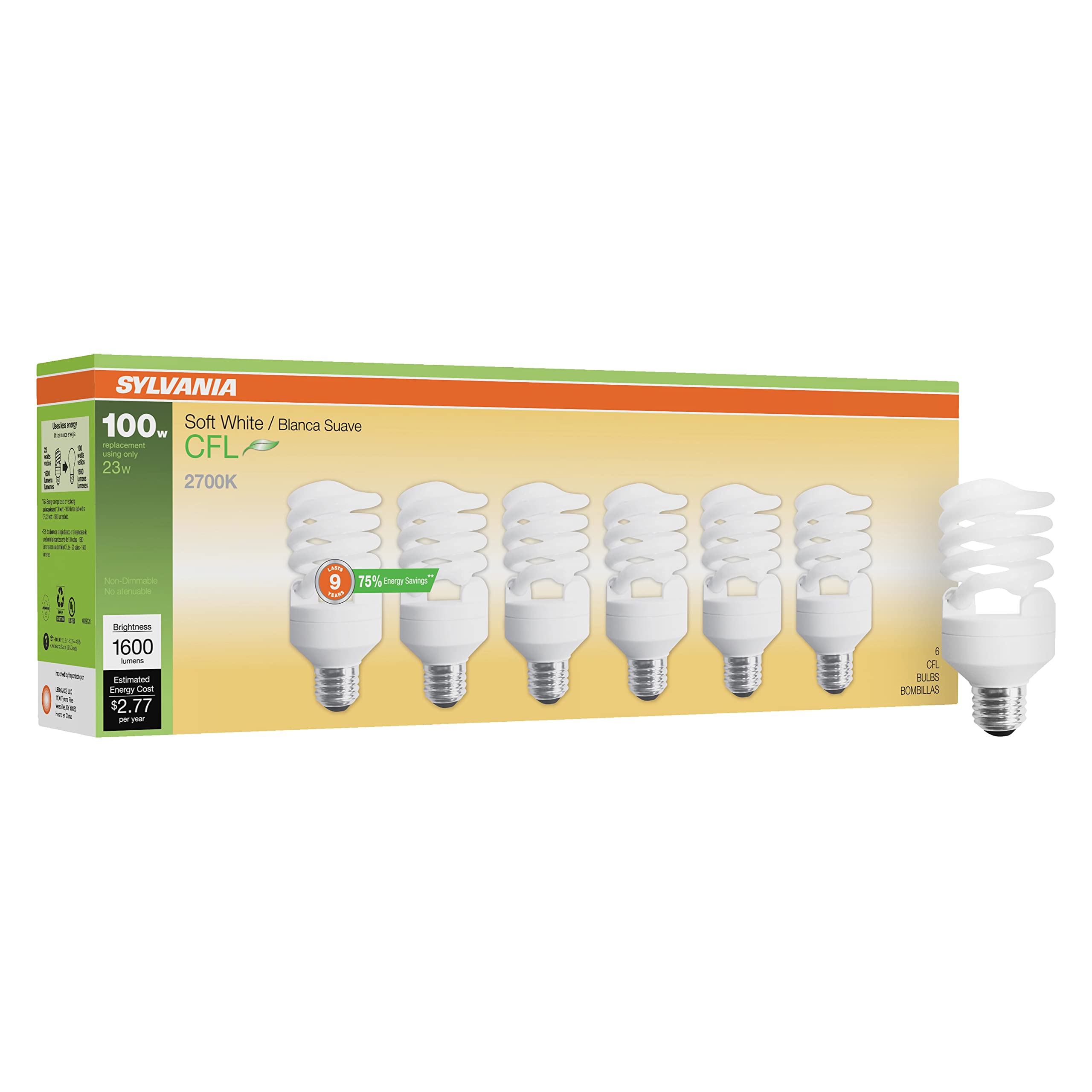 SYLVANIA CFL Bulbs 100W Replacement Non-Dimmable Pack of 6 Model X28161LV