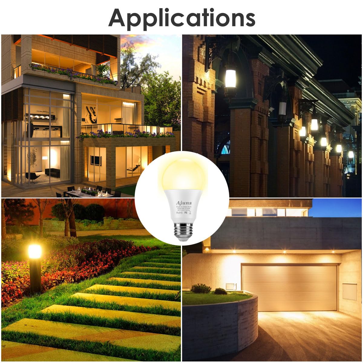Ajuns Dusk To Dawn Led Light Bulb, 5W E26, 2700K Warm White, 2-Pack, Automatic On/Off, Ideal For Porch & Garage Lighting