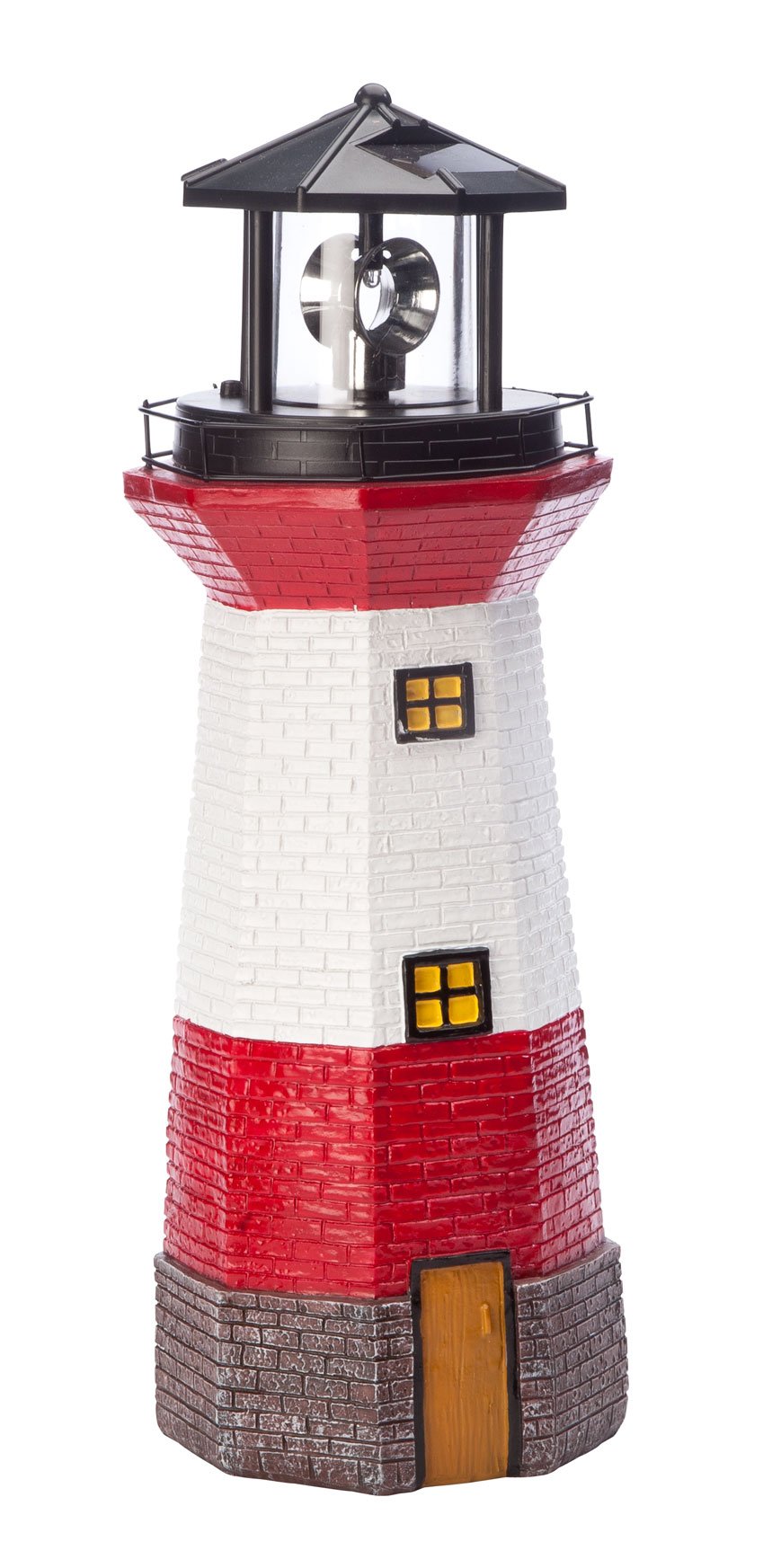 Miles Kimball Red Solar Lighthouse - Rotating LED Outdoor Décor, Resin Lawn & Garden Accent