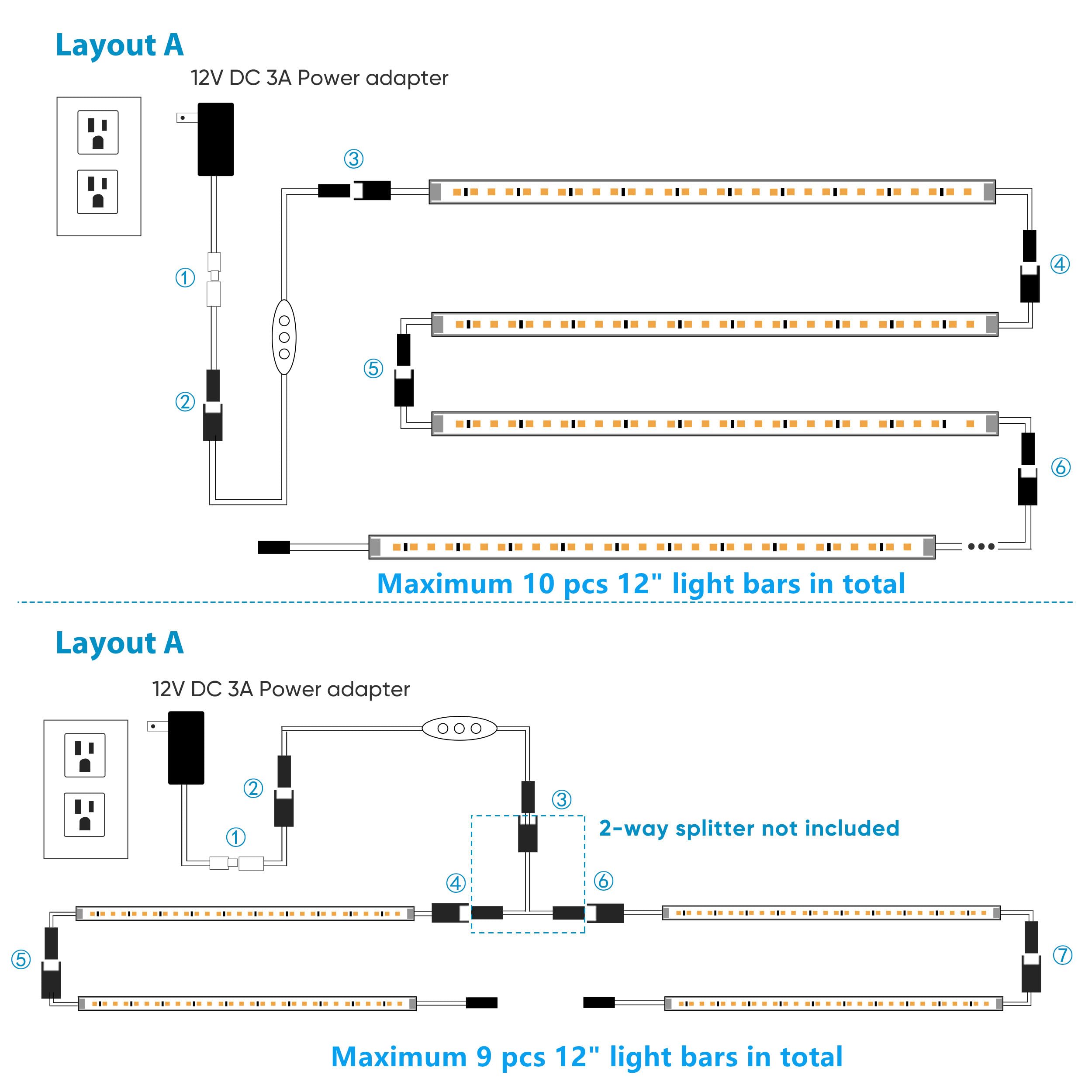 Litever LED Under Cabinet Lights, 6 pcs 12" Dimmable Light Strip Bars, Daylight 5000K, Linkable for Kitchen and Closet Lighting
