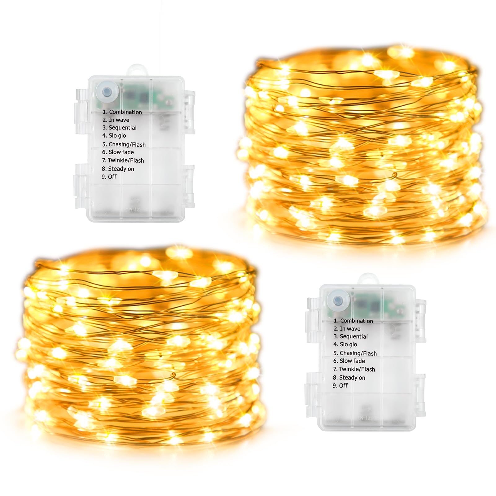 2 Pack Fairy Lights Battery Operated, 200 LED 66Ft Silver Wire Twinkle Light Auto Timer Mini String Light for Outdoor Indoor Gar