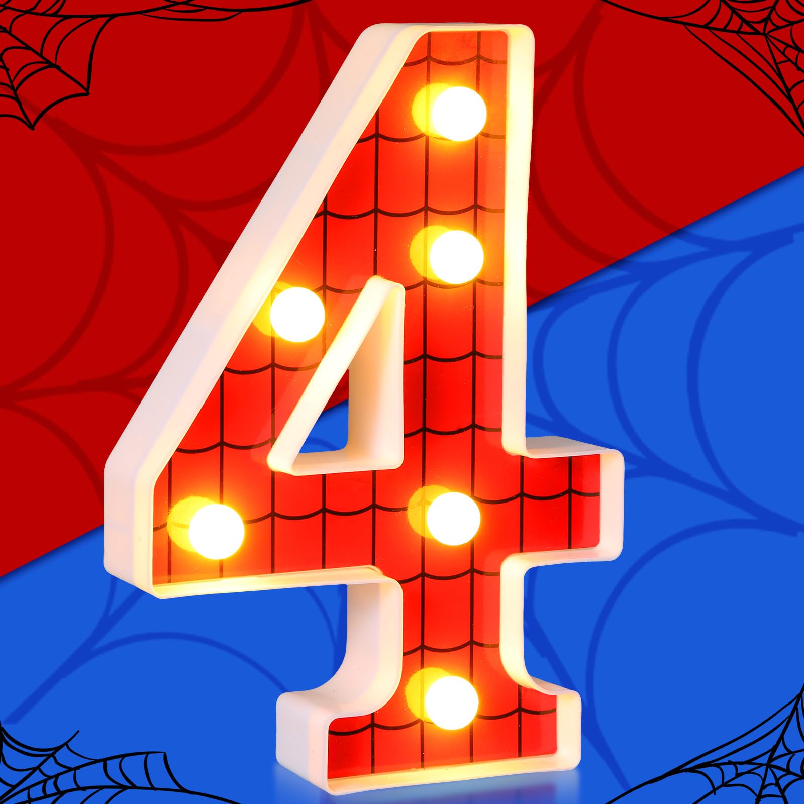 Vihose Spider Led Number Lights Spider Birthday Party Decoration Light Up Numbers Kids Boy Man Birthday Supplies For Marquee Night Christmas Gift Baby Shower(Number 4)