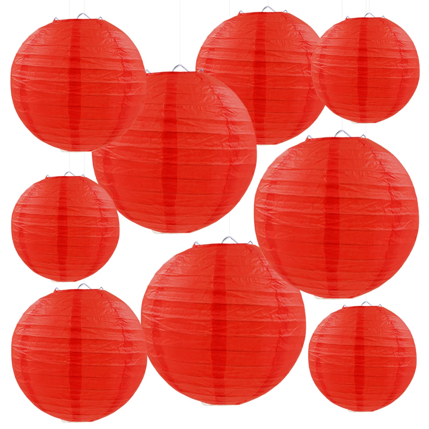 FUGUIR Red Paper Lanterns Round Hanging Lanterns for Birthday Wedding Baby Bridal Shower Christmas Home Party Decoration (9 PCS)