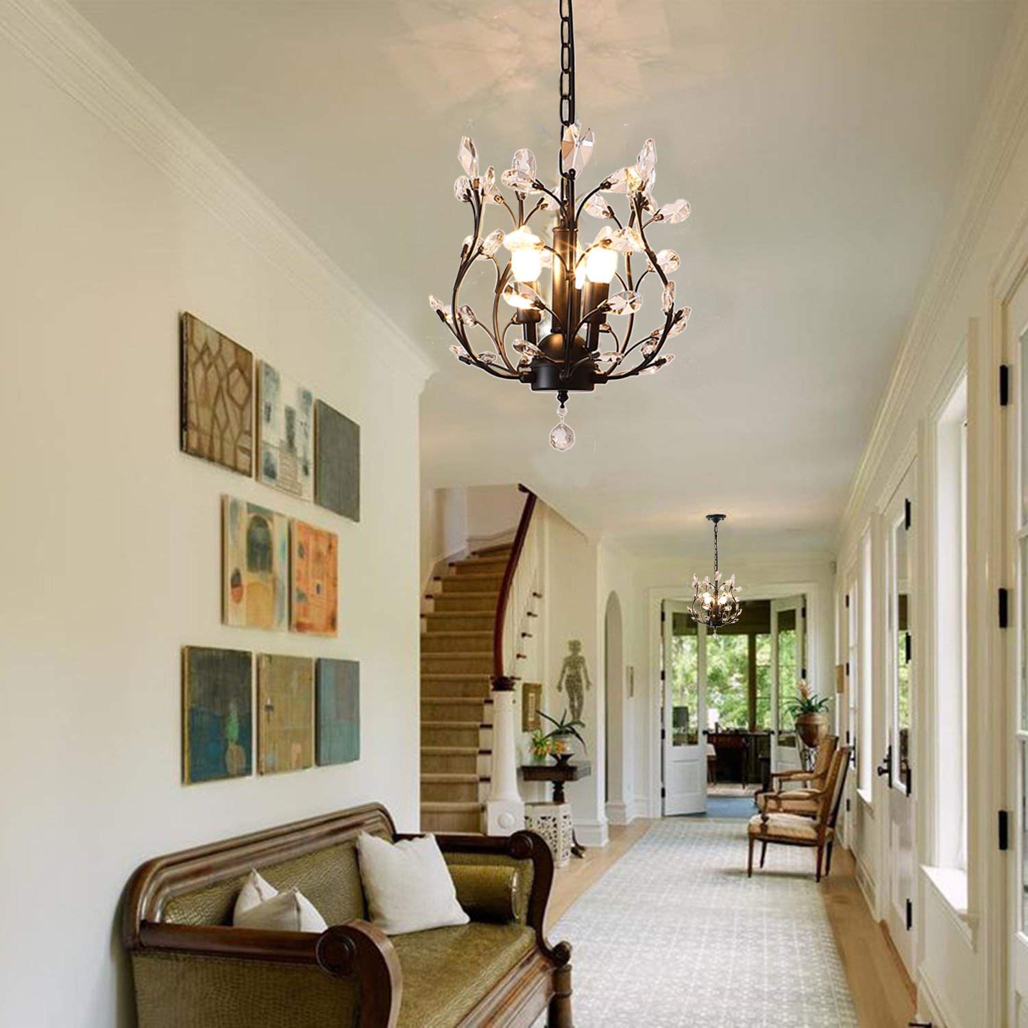 Garwarm Vintage K9 Crystal Chandelier Pendant Light, 3 Lights, Black Iron, Model 43238-138692