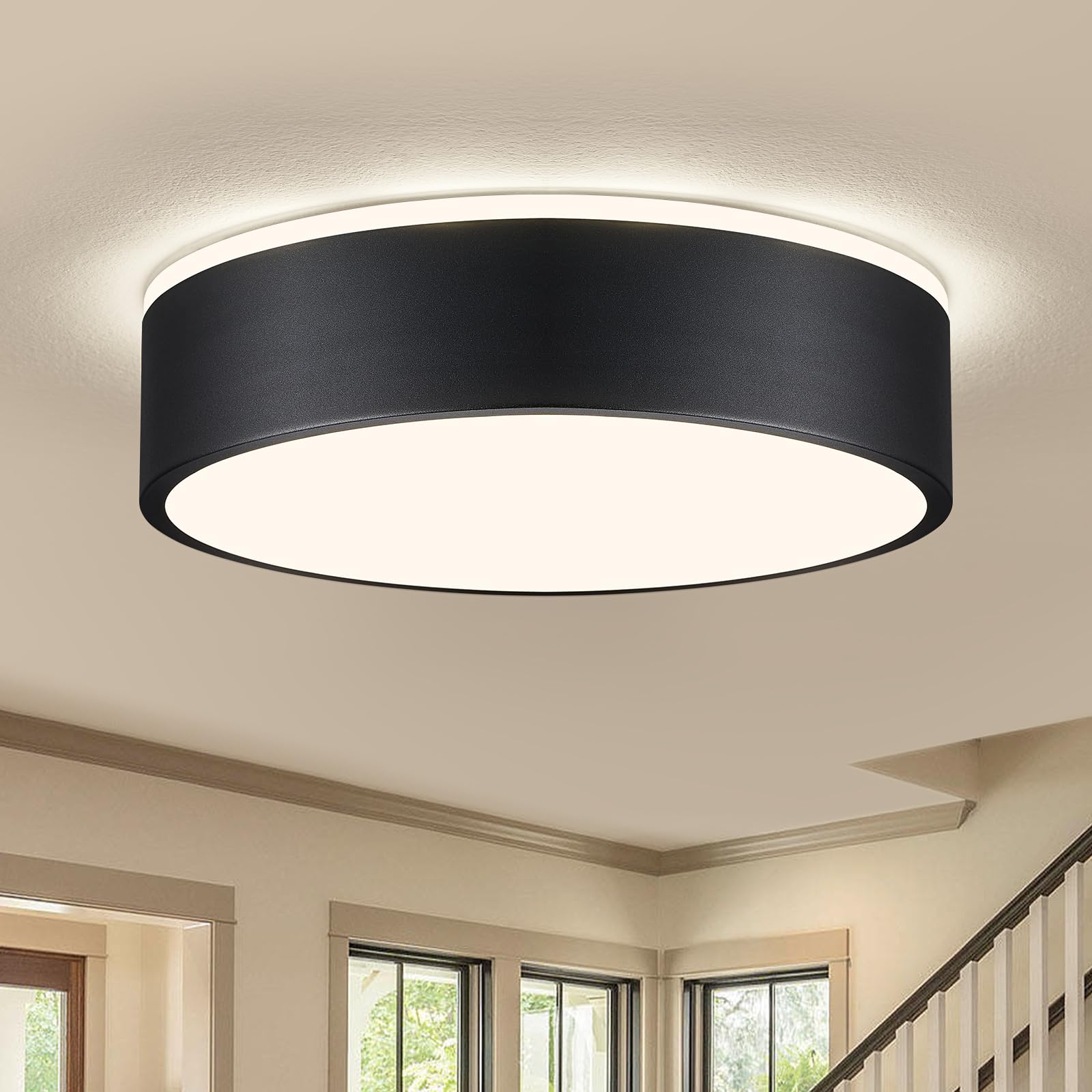 Vikaey Black LED Ceiling Light, Modern Flush Mount Ceiling Light Fixture, Not Dimmable Minimalist Round Metal Lighting Fixture C