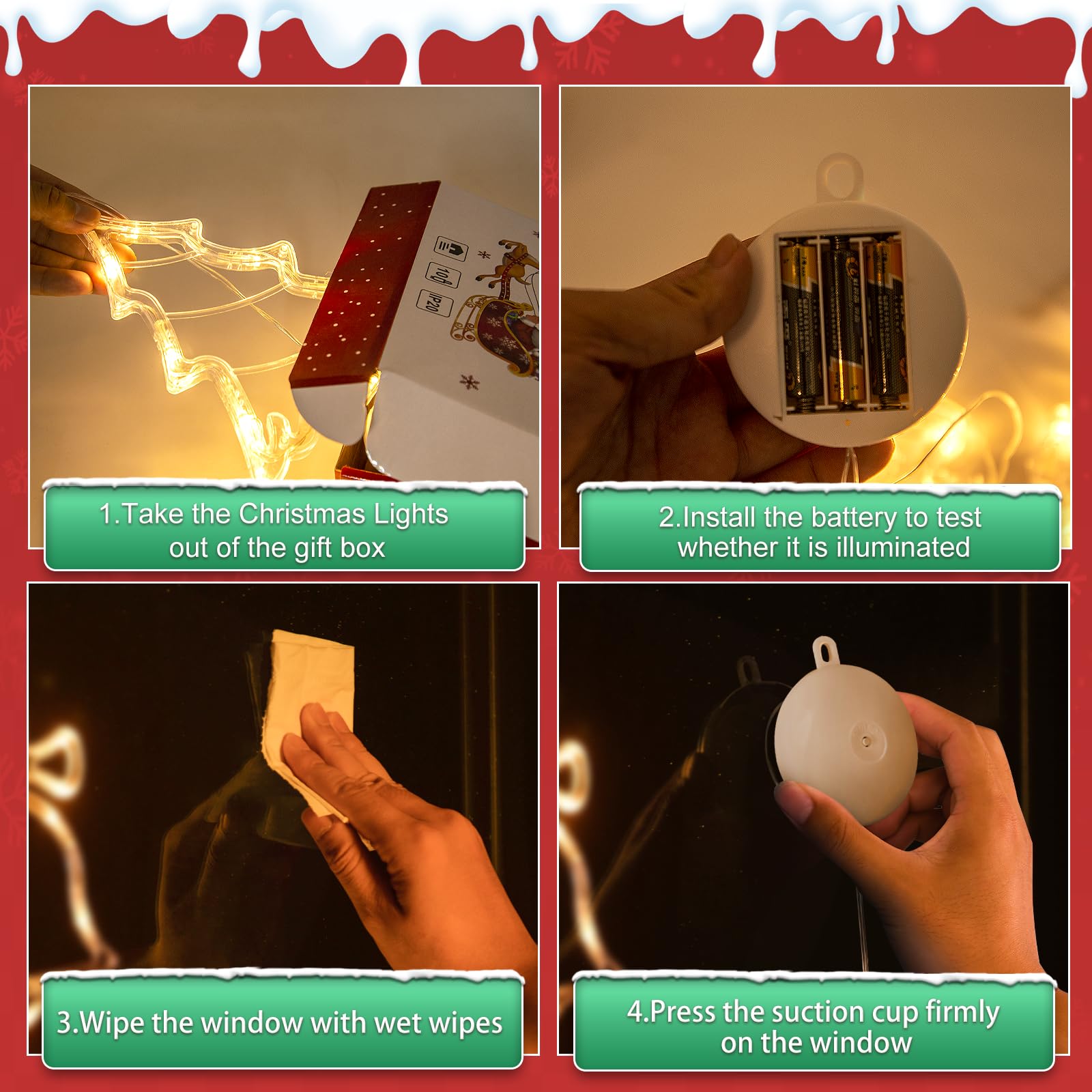 LYUBASA [Timer] 3Pcs Christmas Window Lights Decorations,Battery Powered Christmas Window Hanging Warm White Lighted Tree Bell S