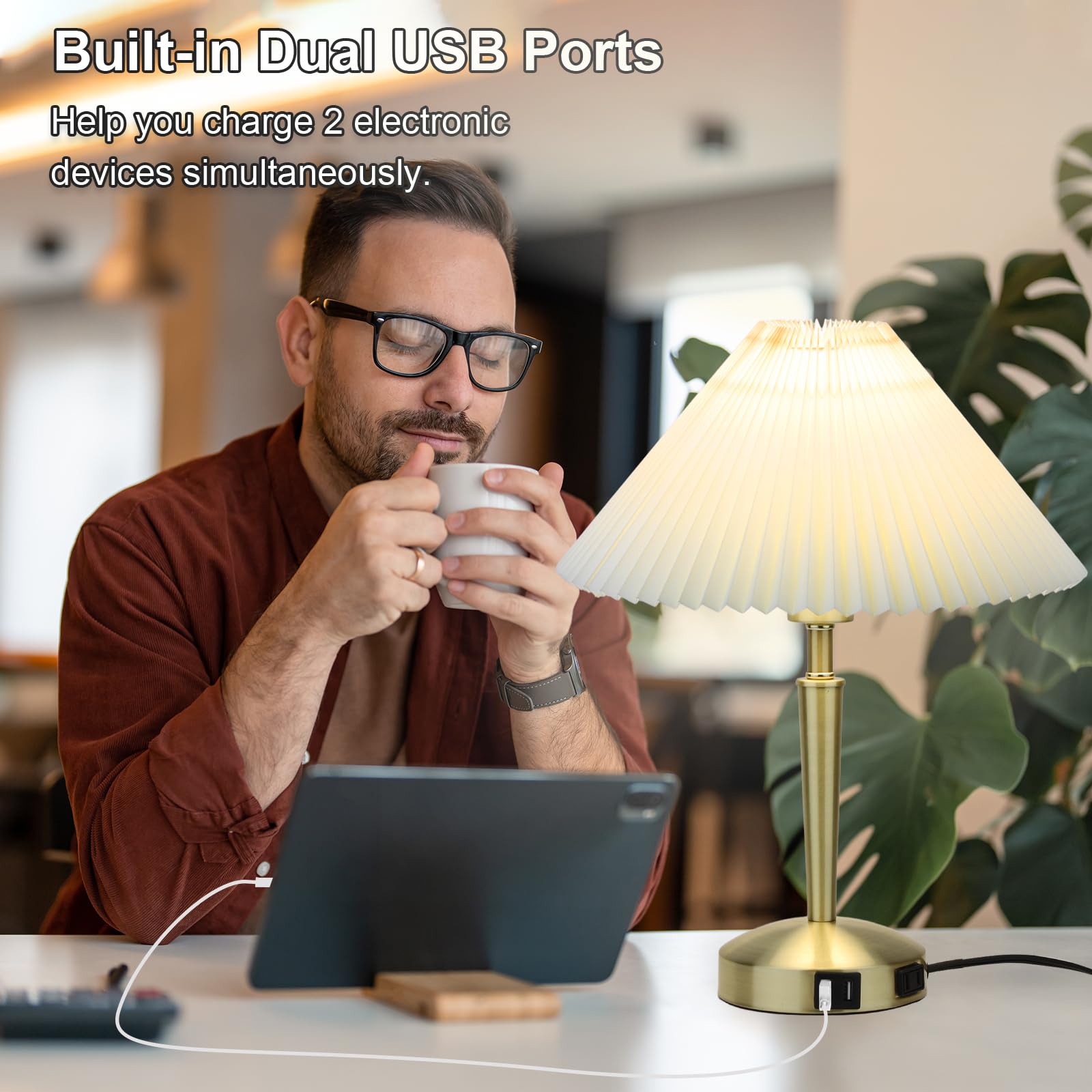 Touch Bedside Table Lamp - Modern Small Lamp For Bedroom Living Room Nightstand, Desk Lamp With Fabric Lamp Shade, Warm Led Bulb