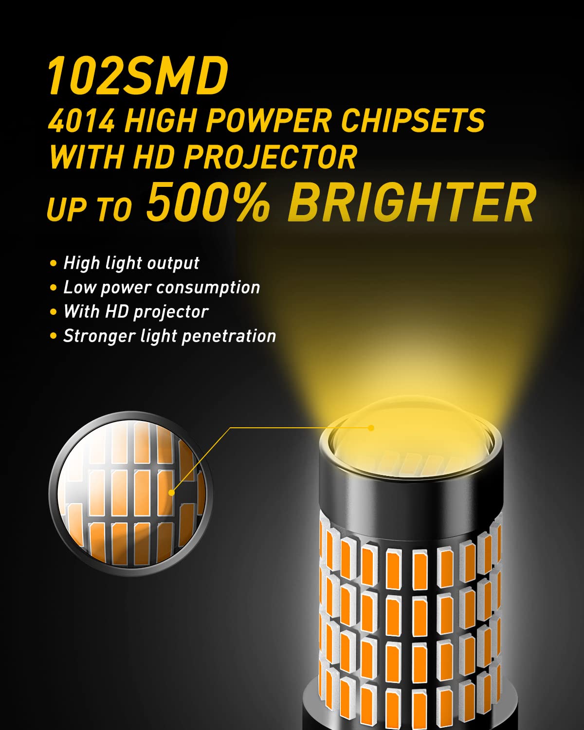 Auxito 3157 Led Bulbs Amber, 500% Brighter 3056 3156 3057 4157 Led 102-Smd Chipsets With Projector For Turn Signal Blinker Marke