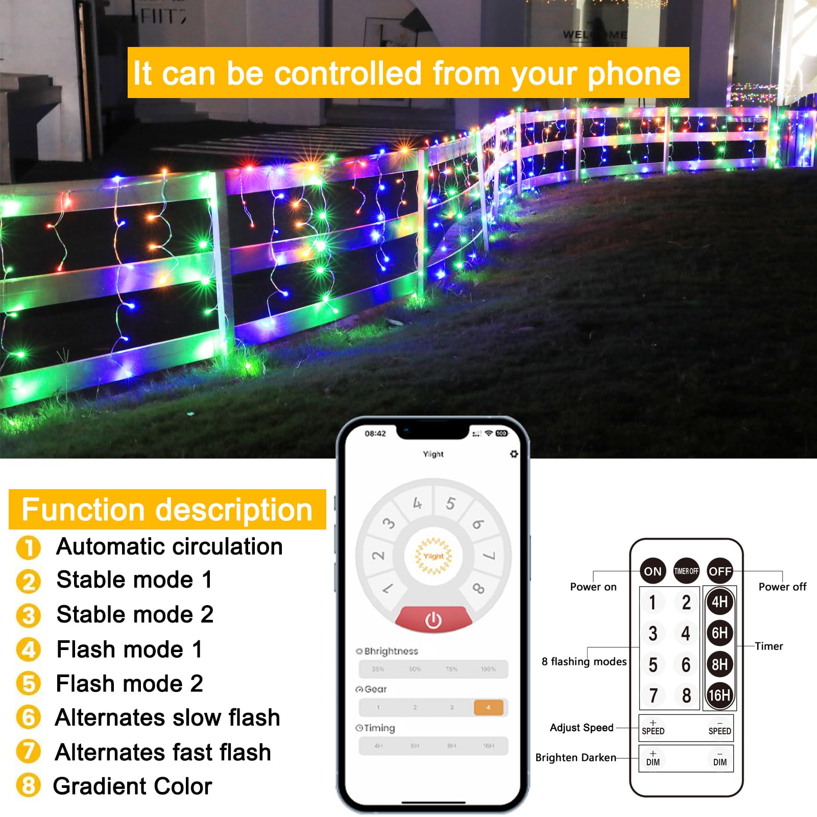 SOSHOT Christmas String Lights - 1280 LED, 99Ft, 8 Modes, Remote Control, Waterproof, Multicolor