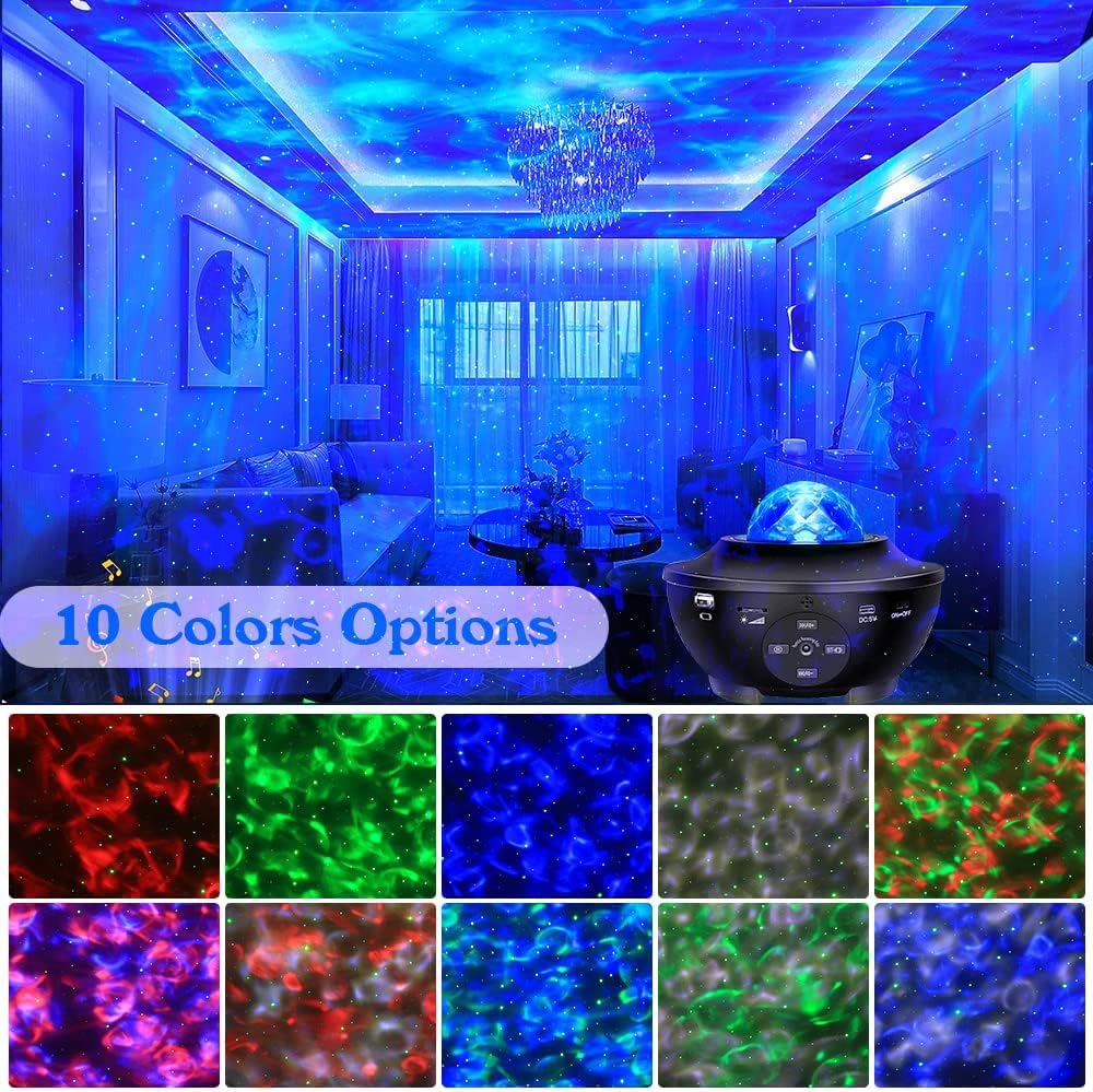 Sunbox Galaxy Projector Night Light with Remote, 15 White Noise Sounds, Music Speaker, Black, Model BL-XK01