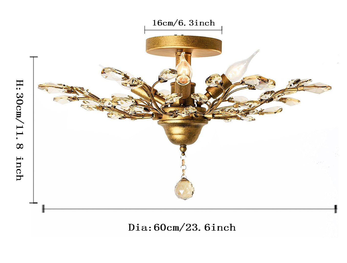 Garwarm 4-Light Vintage Crystal Chandelier, Gold Pendant Lighting for Living Room, Bedroom, Restaurant, Porch